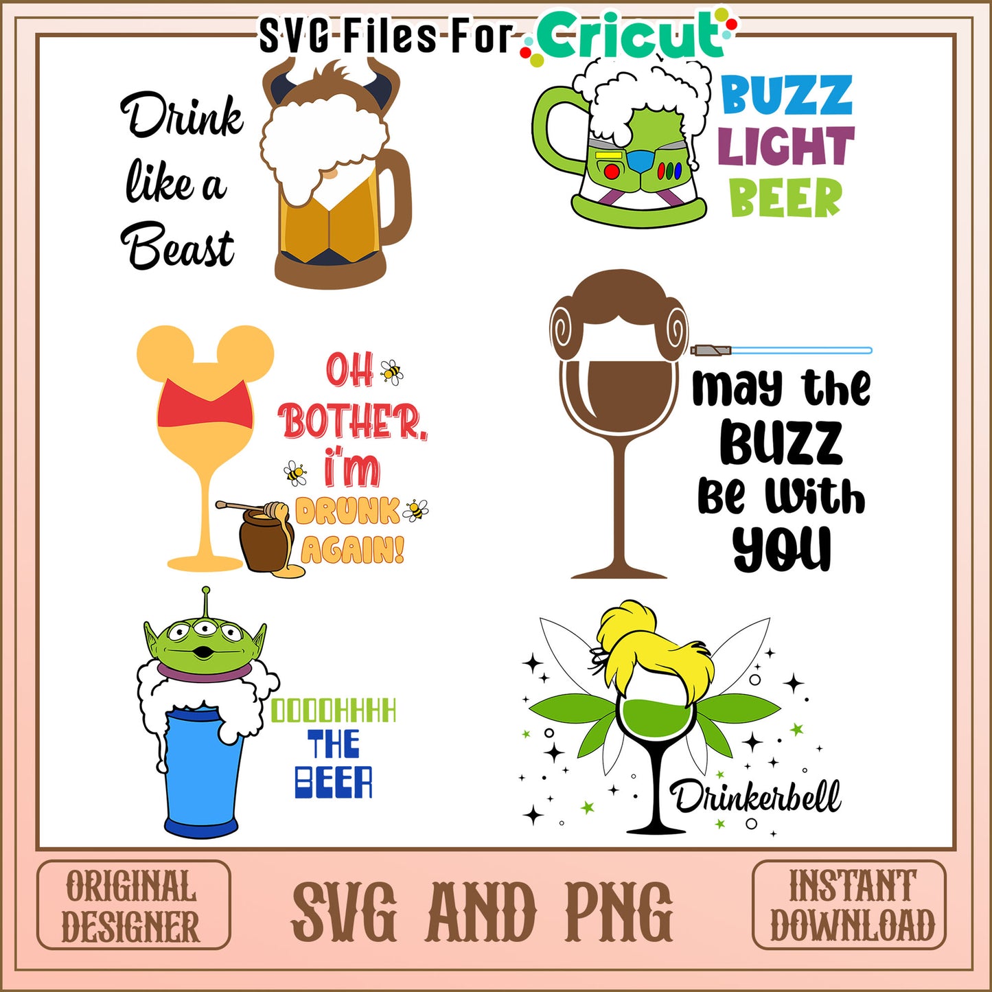 Drink like a beast disney bundle svg, disney drinks svg