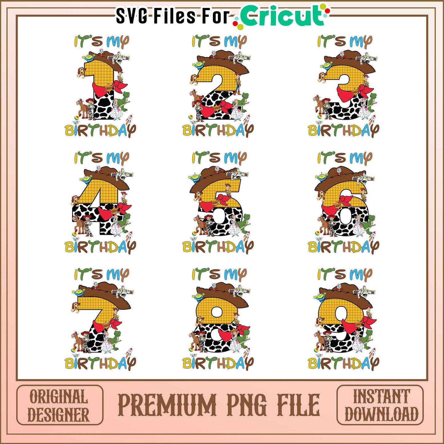 Jessie it's my birthday numbers bundle png, happy birthday toy story png