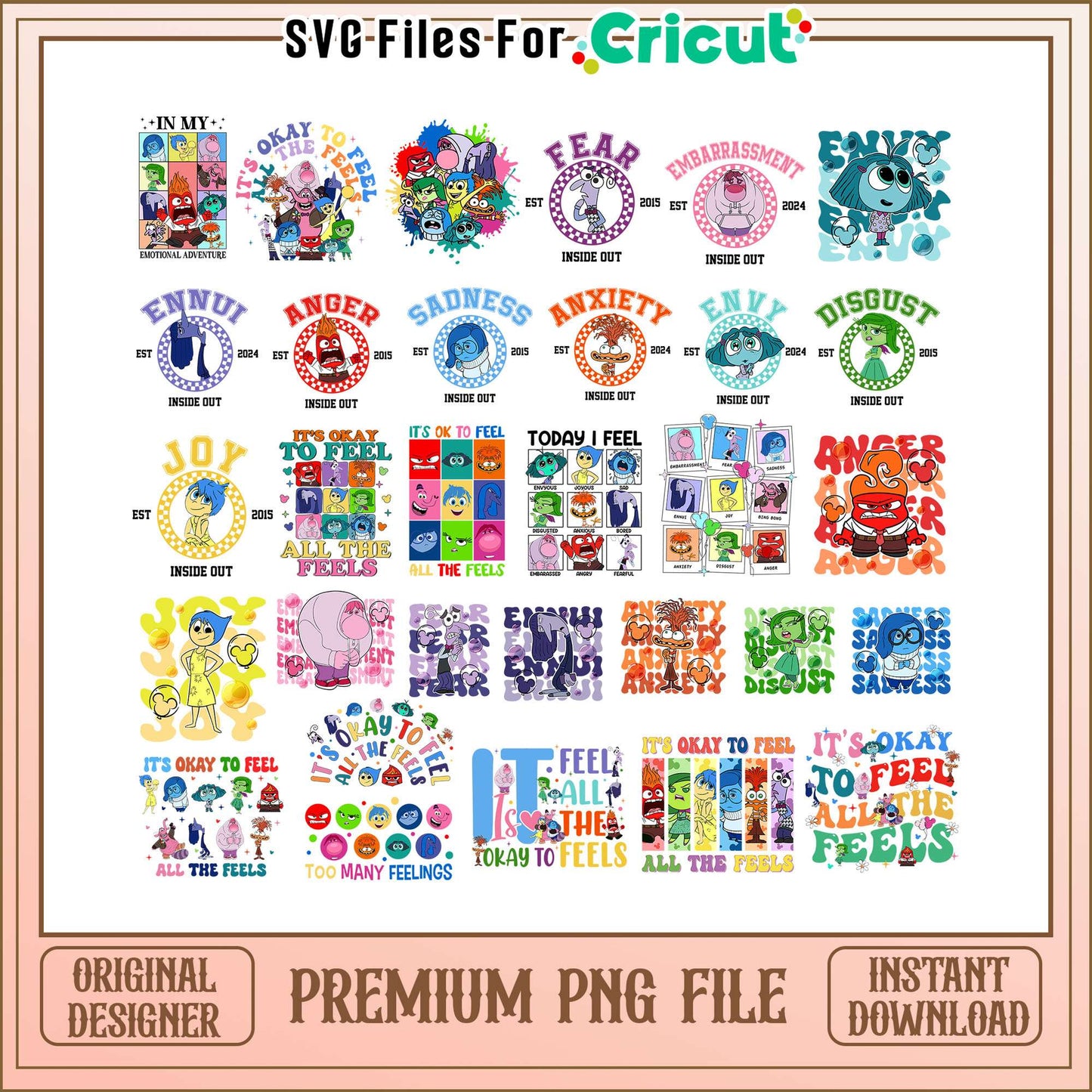 It's okey to feel inside out bundle png, quotes inside out png