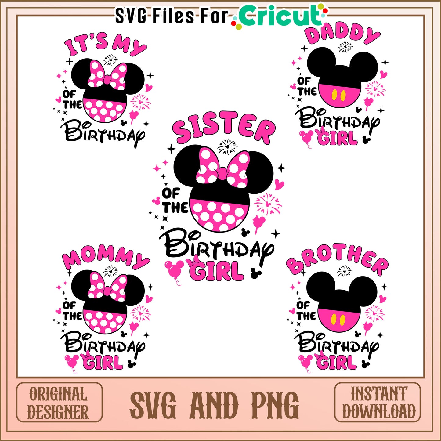 Family of the birthday girl bundle svg, minnie mouse head svg