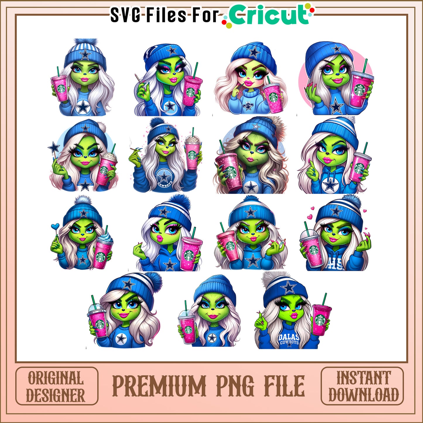 Dallas cowboys grinch girl bundle png, dallas cowboys christmas png