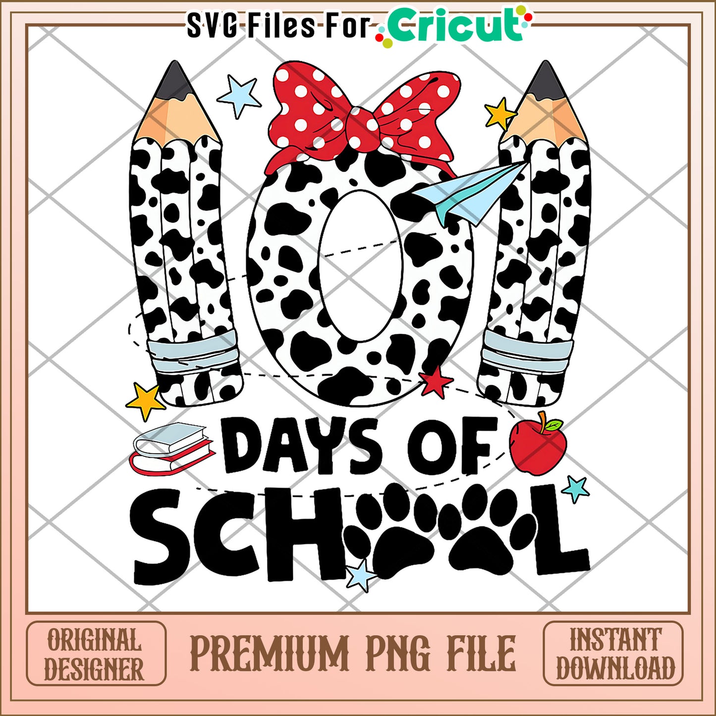 Dalmatian 100 days of school png, back to school supplies png, cartoon design png