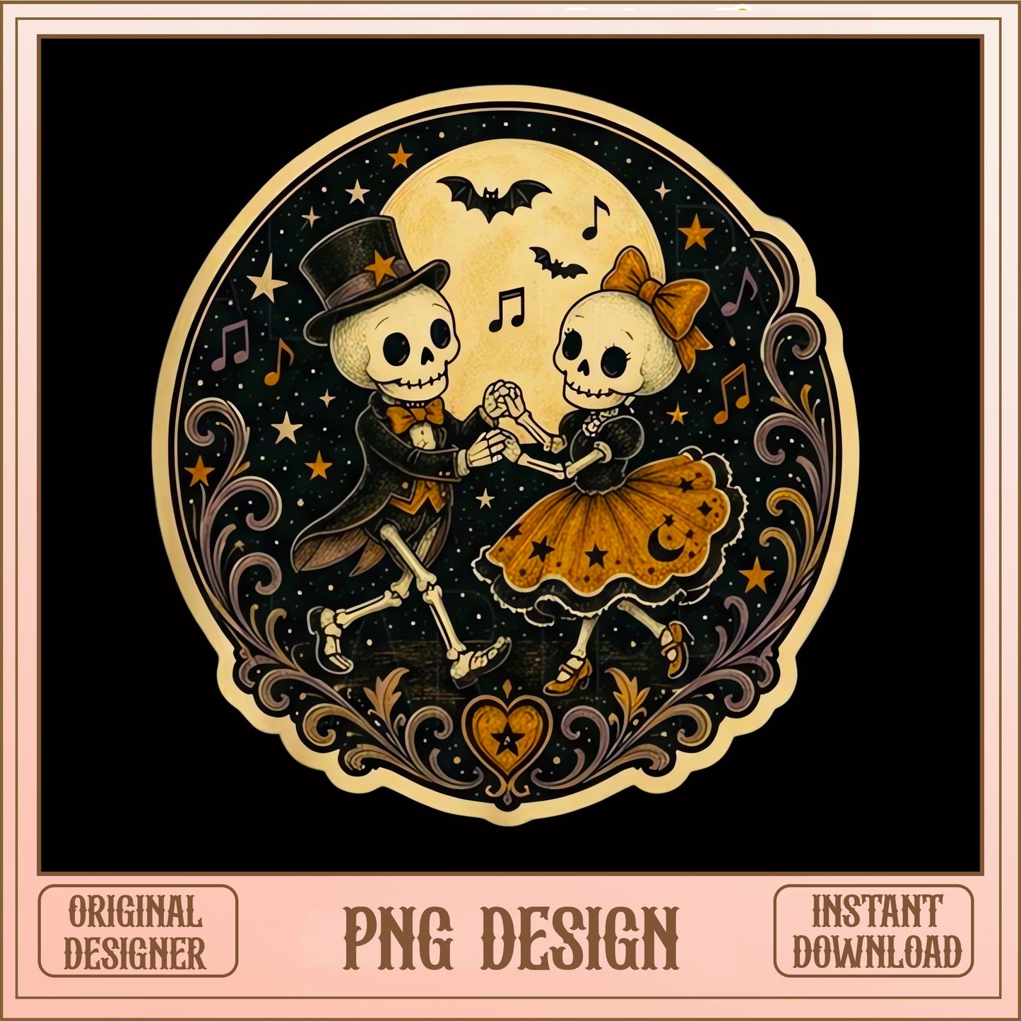 Dancing Skeleton Couple PNG, Halloween Vintage Skull, Spooky PNG