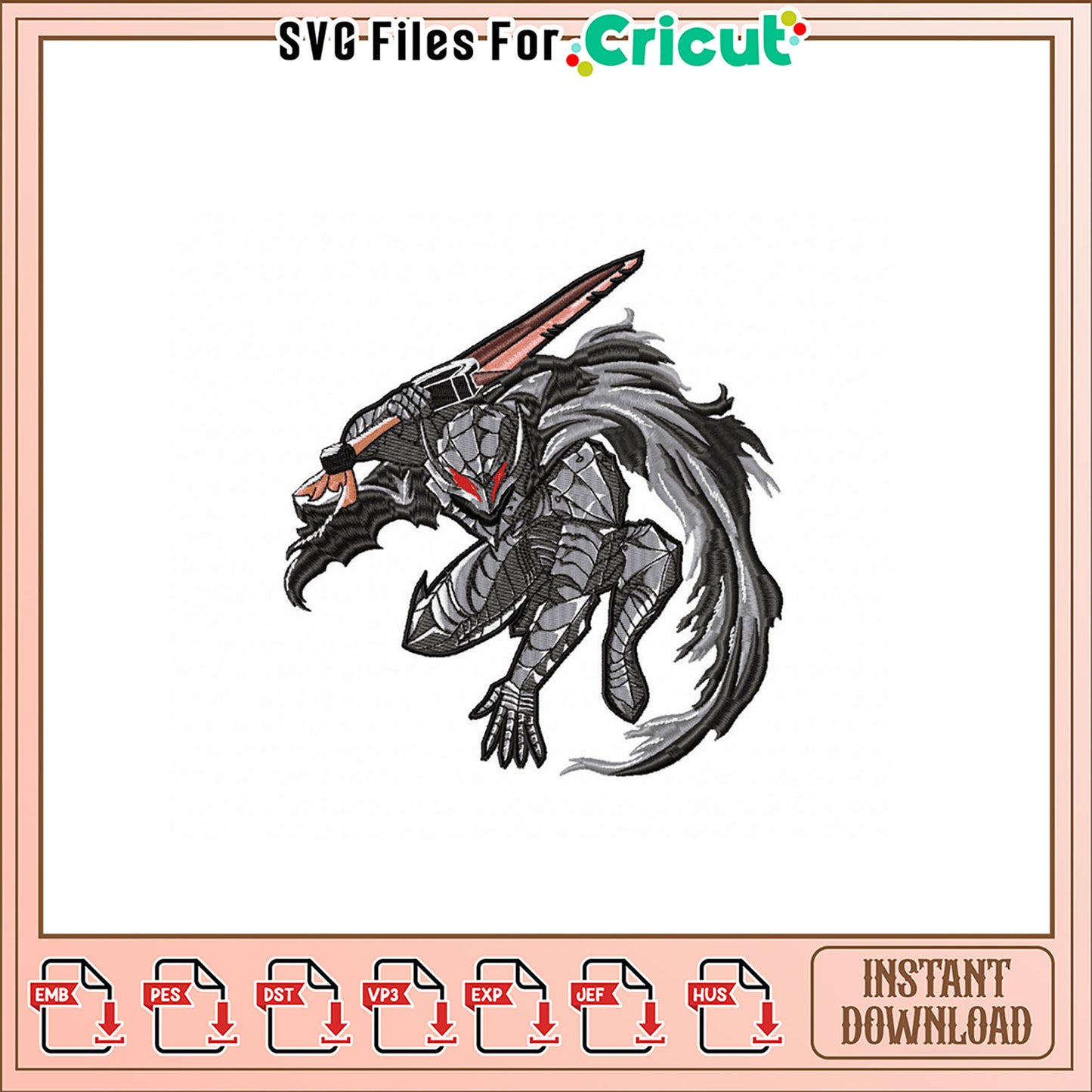 Dark Knight Embroidery Design for Instant Download Art