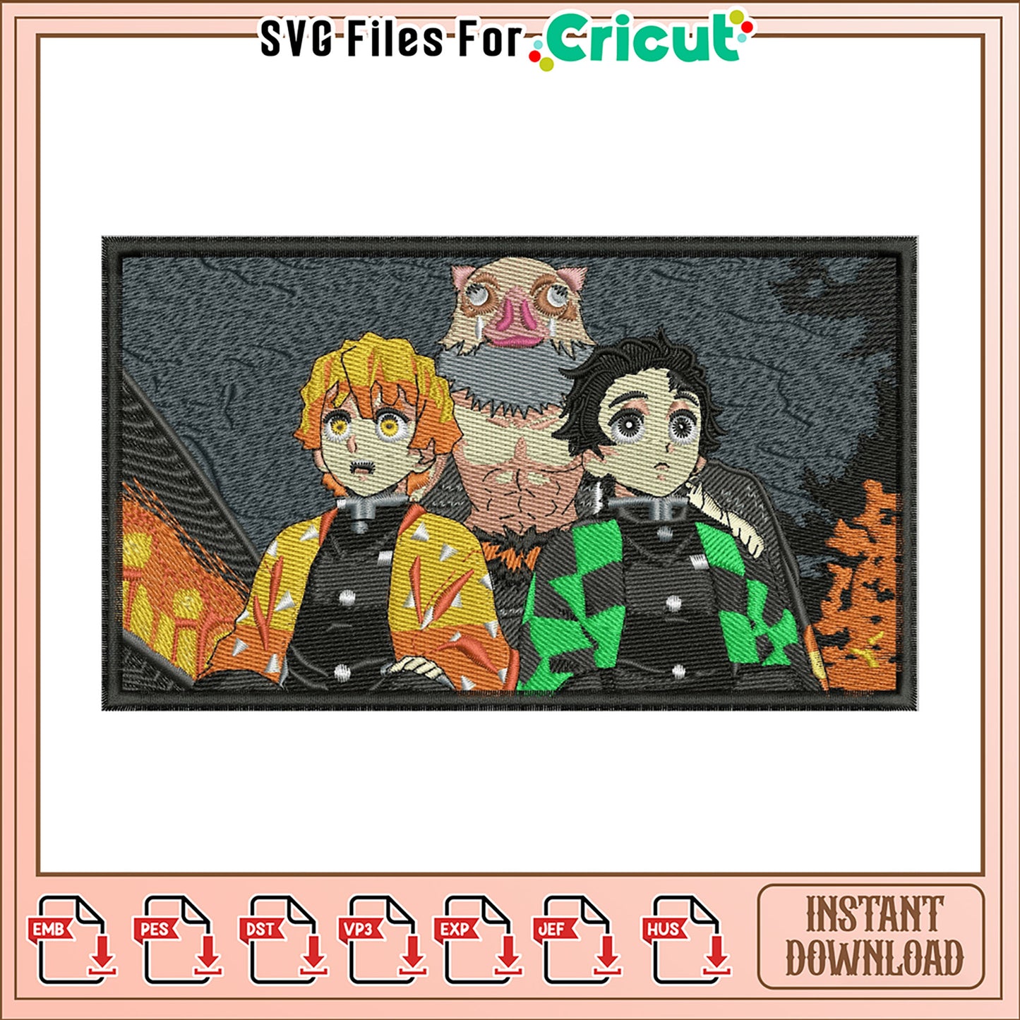 Demon Slayer Trio Embroidery Design Instant Download