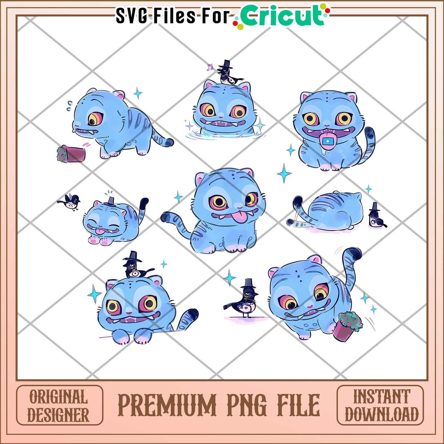 Derpy cute blue tiger png, huntrix members png, huntrix toys png