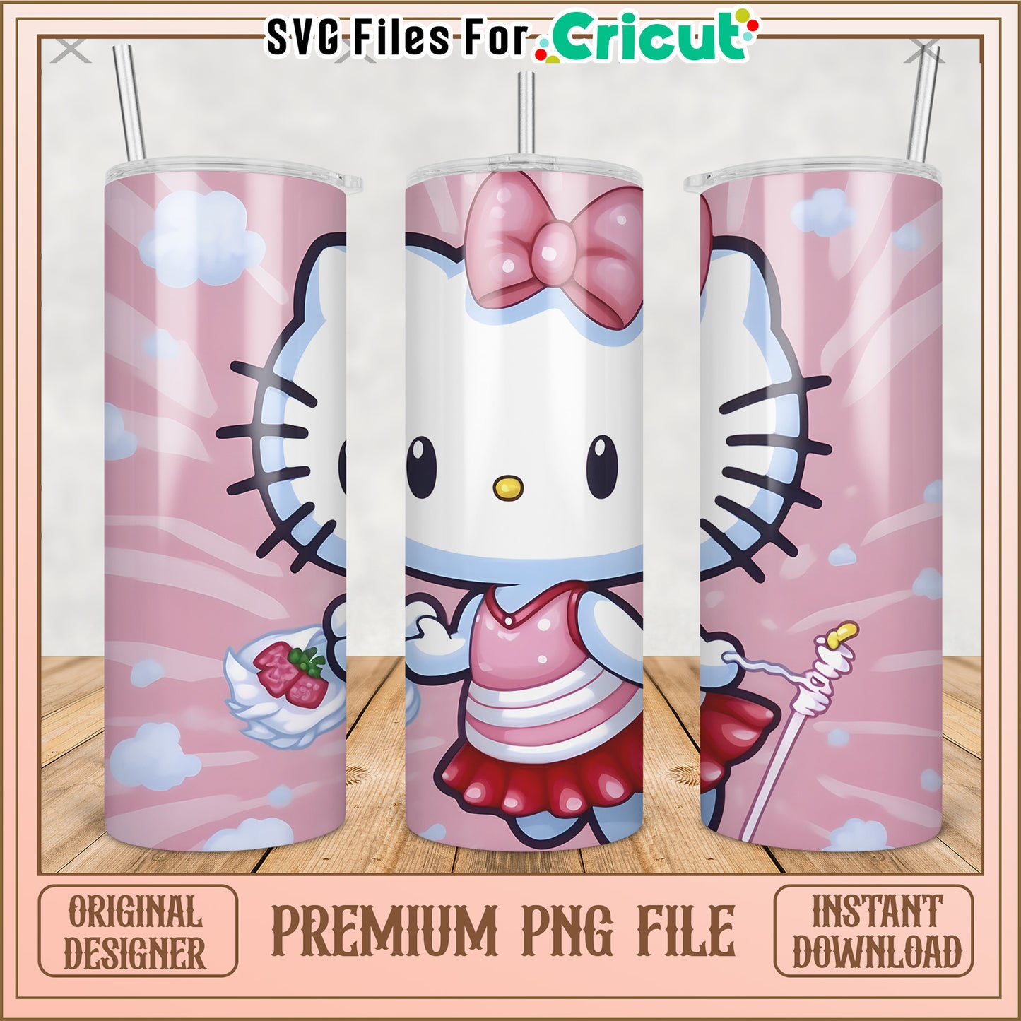 Design of hellow kitty tumbler png, cute characters png, kuromi hello kitty png