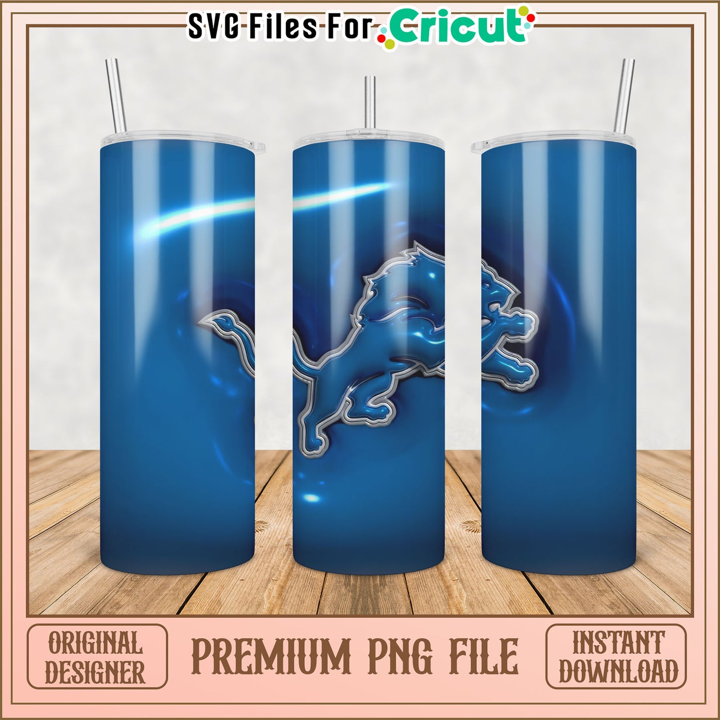 Detroit Lions Tumbler Design Premium PNG File for Cricut Crafts