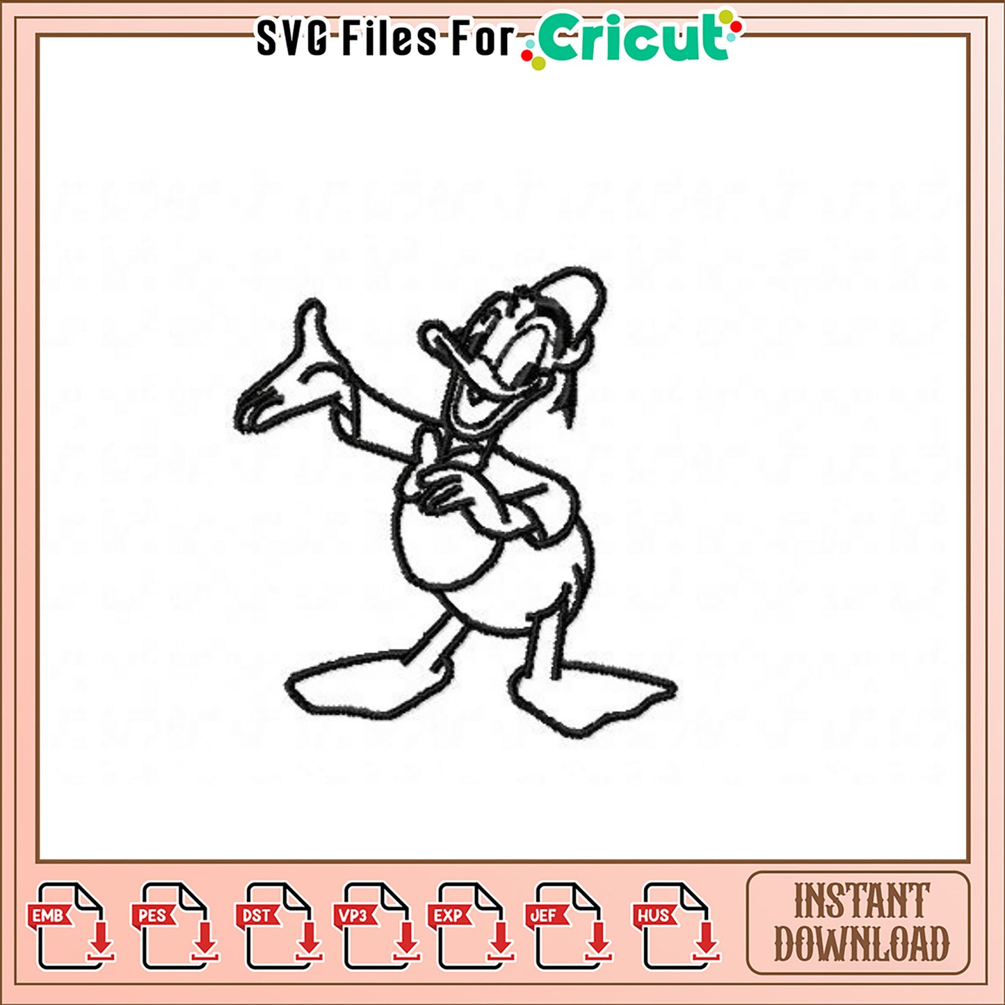 Disney Inspired Embroidery Design Donald Duck Outline