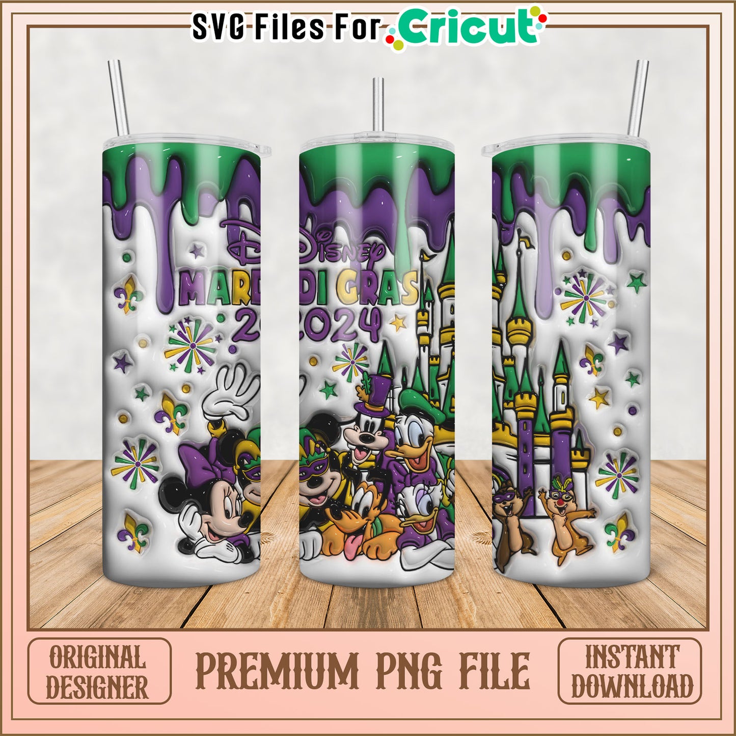 Disney Mardi Gras 2024 Tumbler Design PNG for Cricut Projects