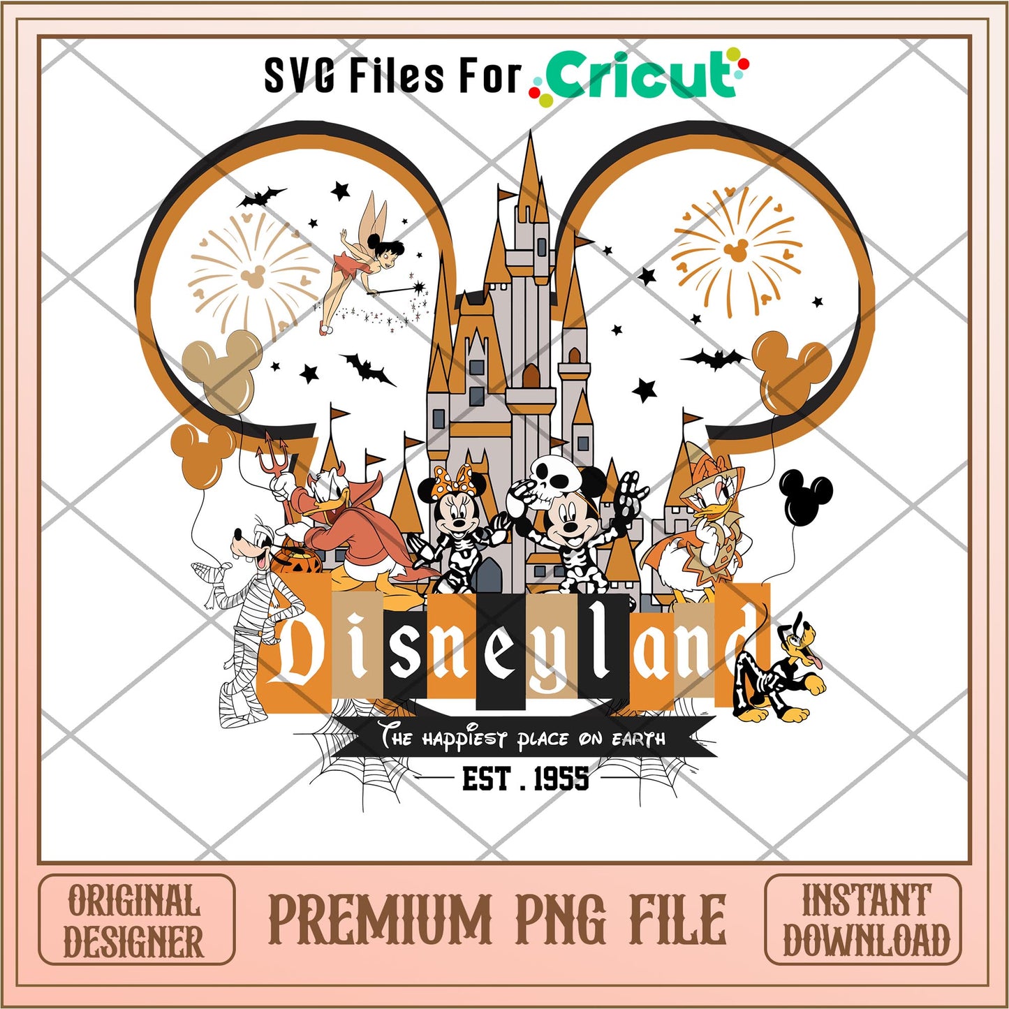 Disney Parks Disneyland Resort EST. 1955 Happiest Place on Earth png, Disney characters png, Digital Download