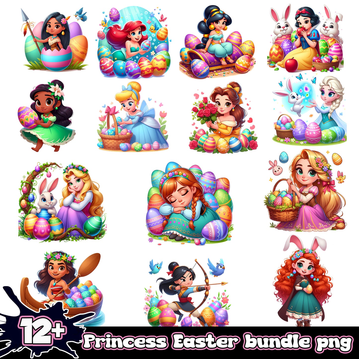 Disney princess easter eggs bundle png, easter disney princess png