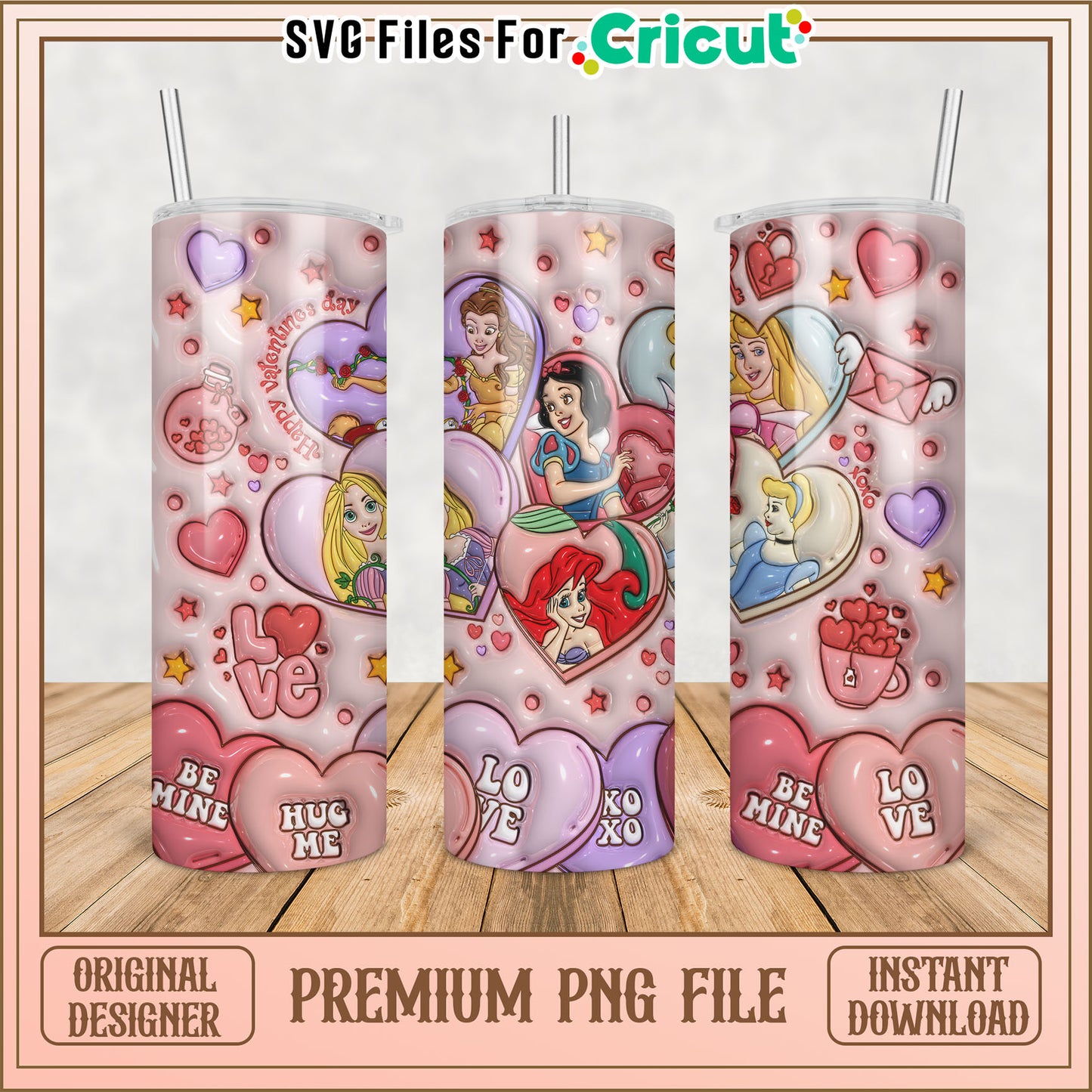Disney Princess Valentines Tumbler PNG