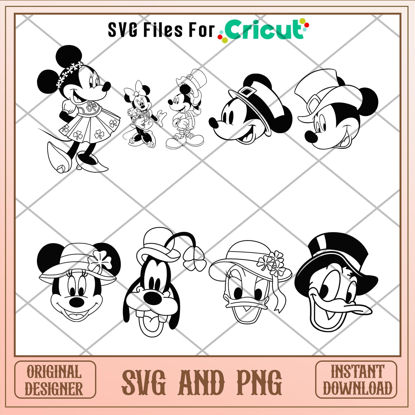Disney friends St.Patricks black and white svg bundle