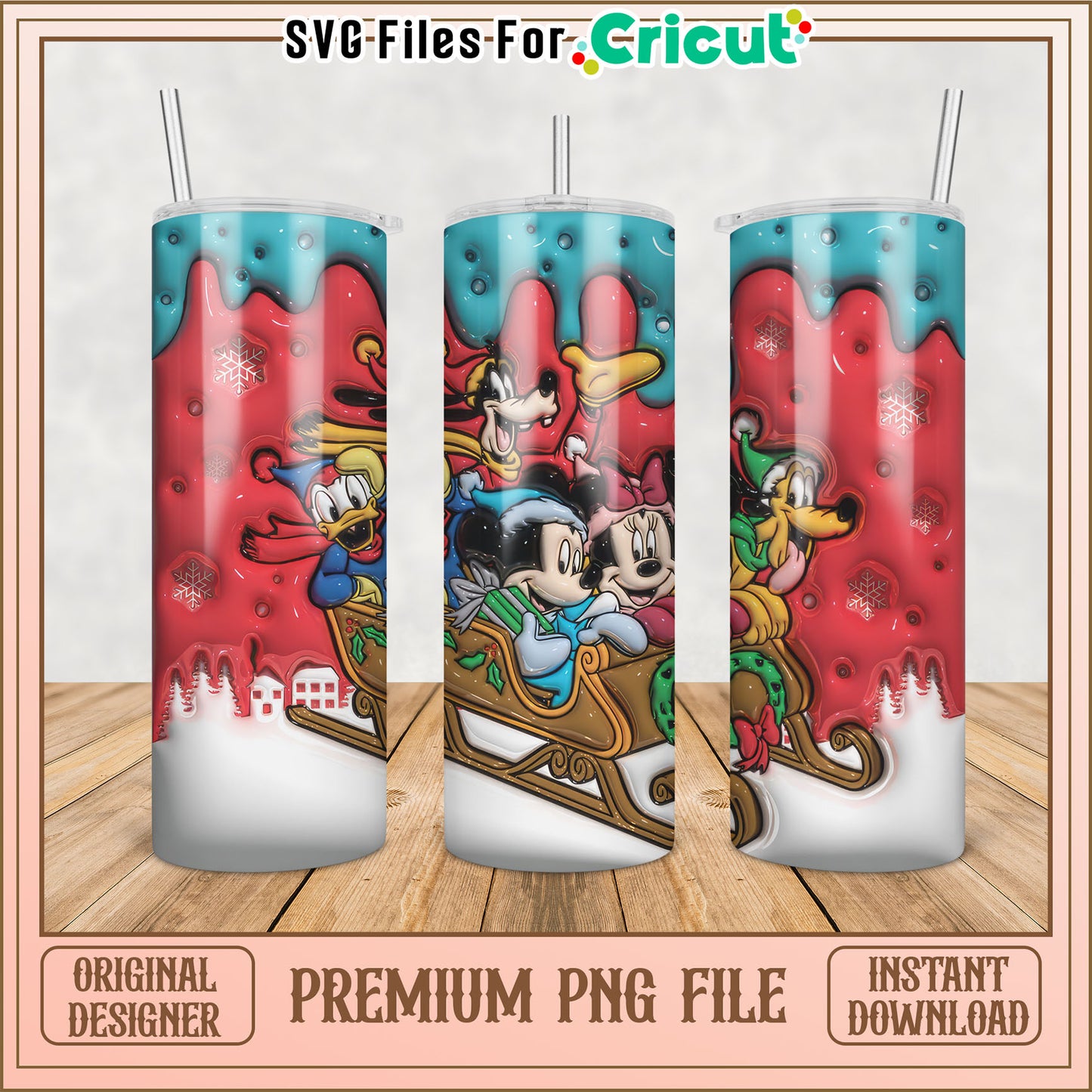 Disney Tumbler PNG File Featuring Mickey and Friends Holiday Fun