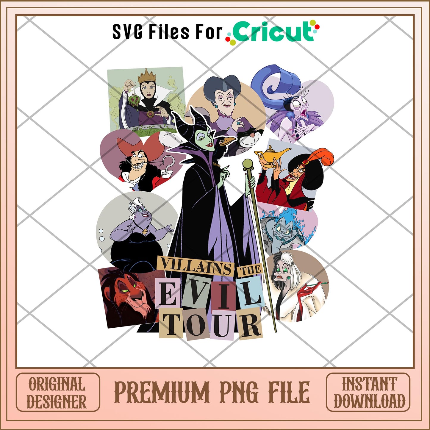 Disney Villains The Evil Tour logo Png, Disney characters png, Digital Download