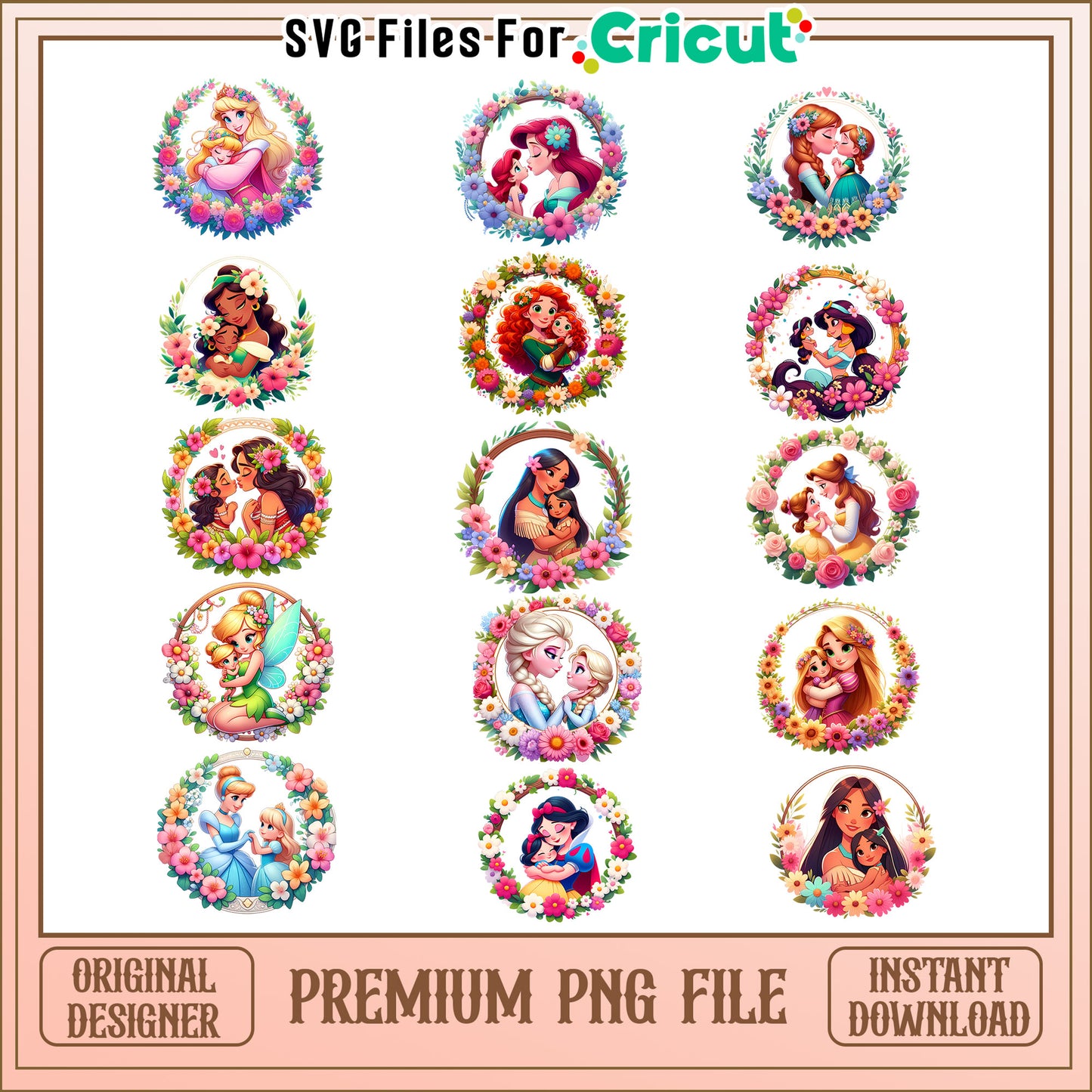 Disney princess motherday bundle png, Disney princess png
