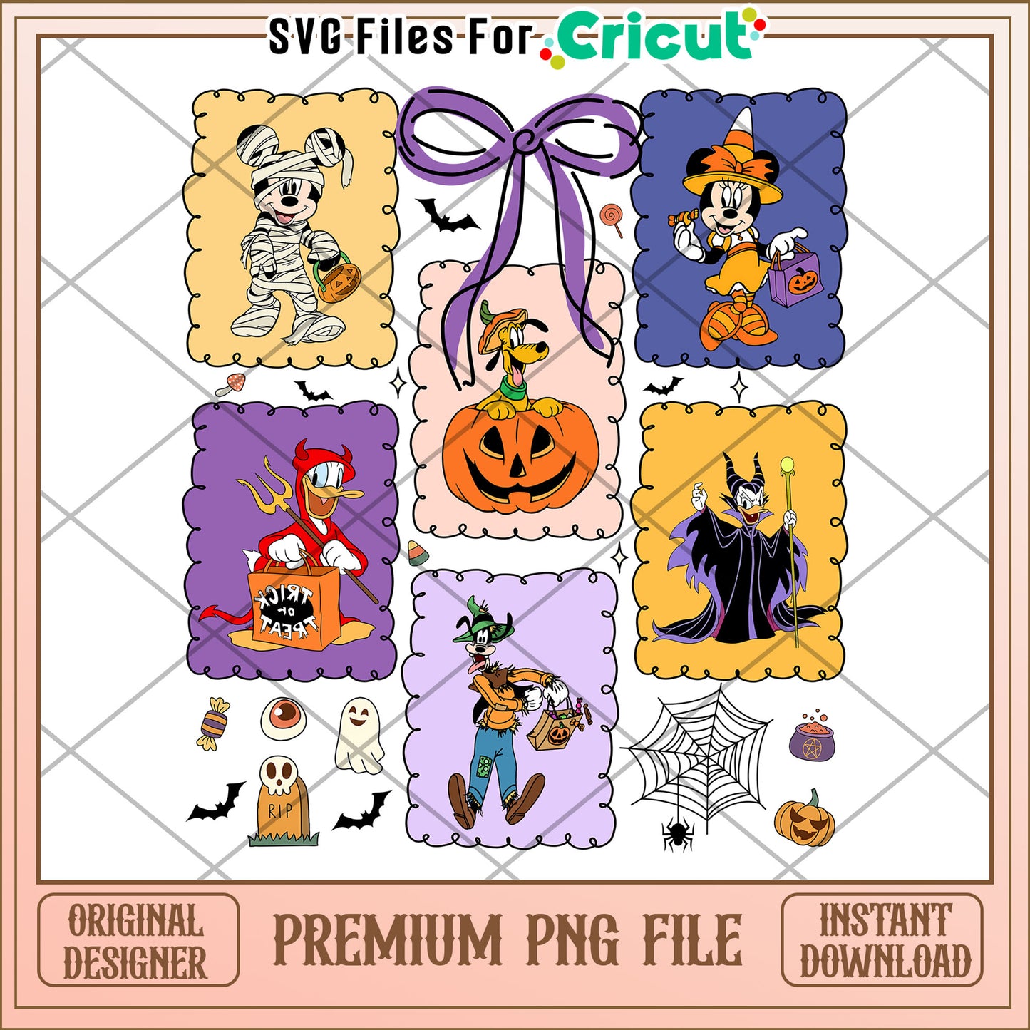 Disney characters halloween png, halloween season png, halloween decor png