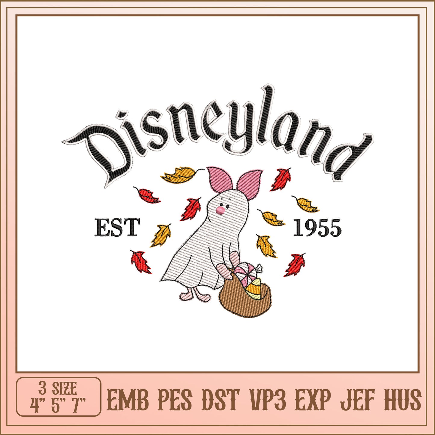 Disneyland Embroidery Design with Autumn Leaves and Bunny 1955