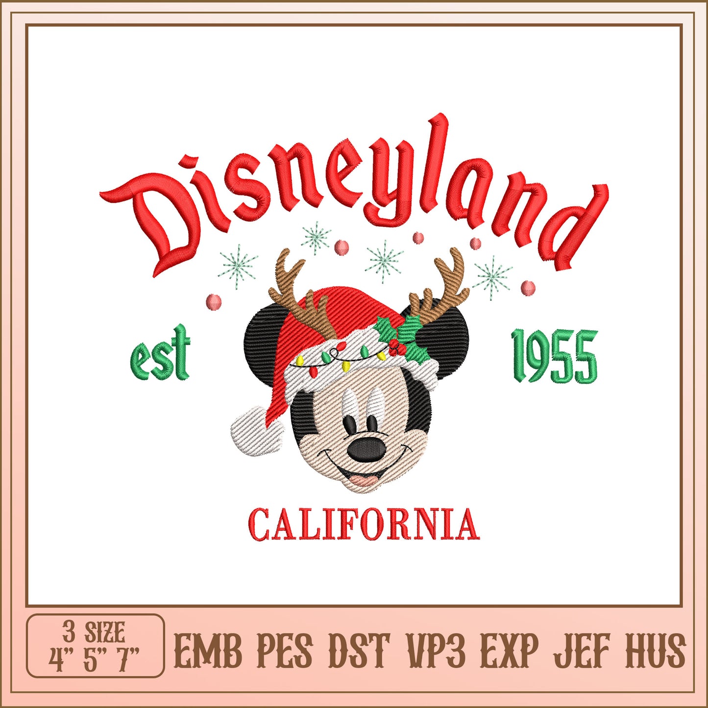 Disneyland Mickey Mouse Christmas Embroidery Design 1955