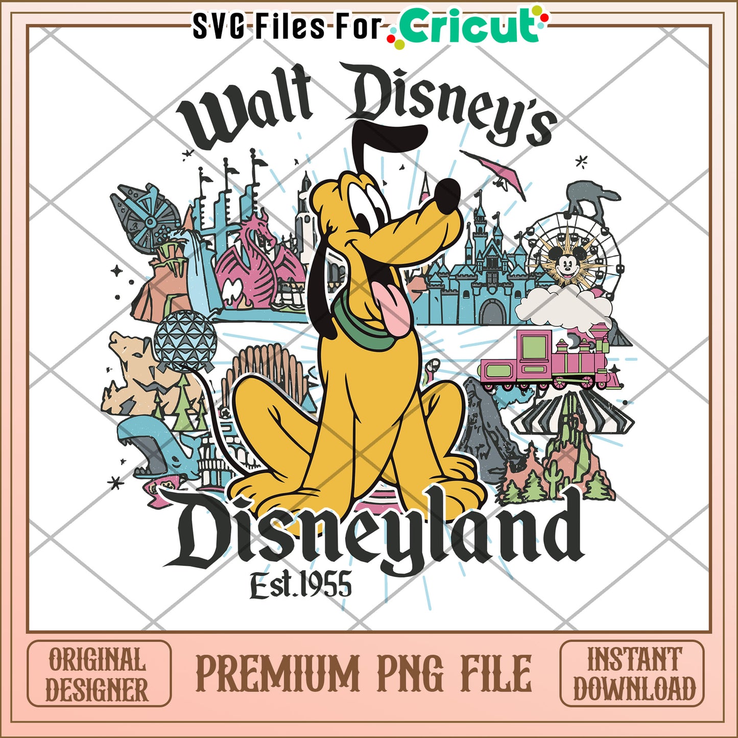 Disneyland Pluto PNG Vintage Disneyland Art
