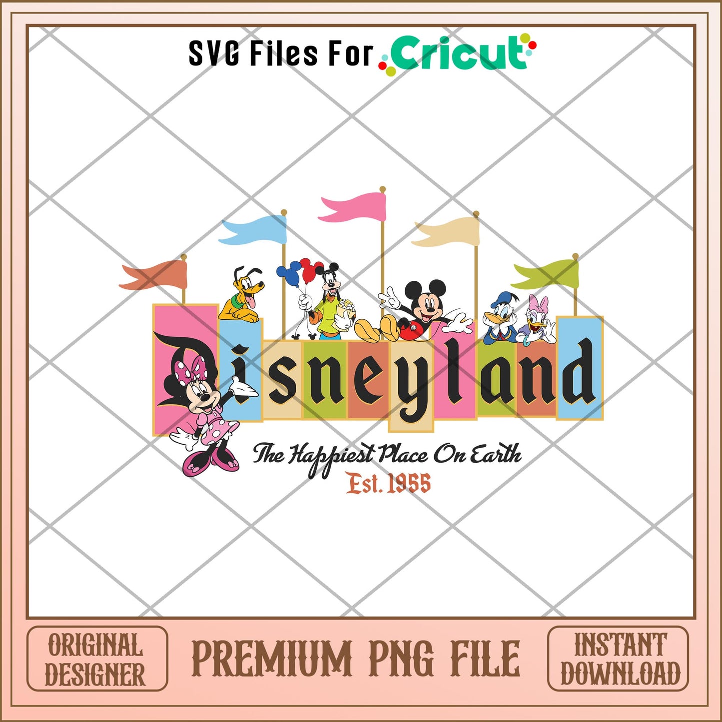 Disneyland mickey and friends The Happiest Place On Earth Est 1955 Png, Disney characters png, Digital Download