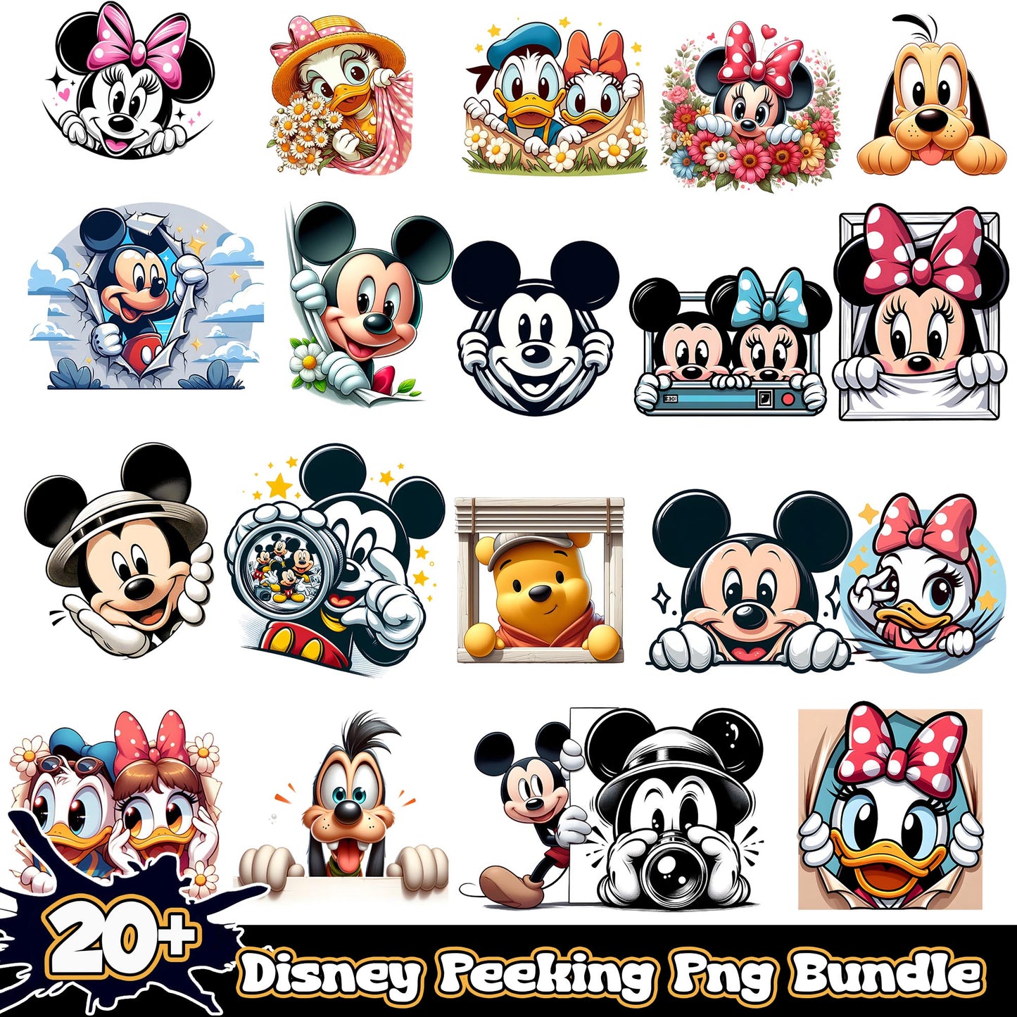 Disney characters peeking bundle png, disney character png