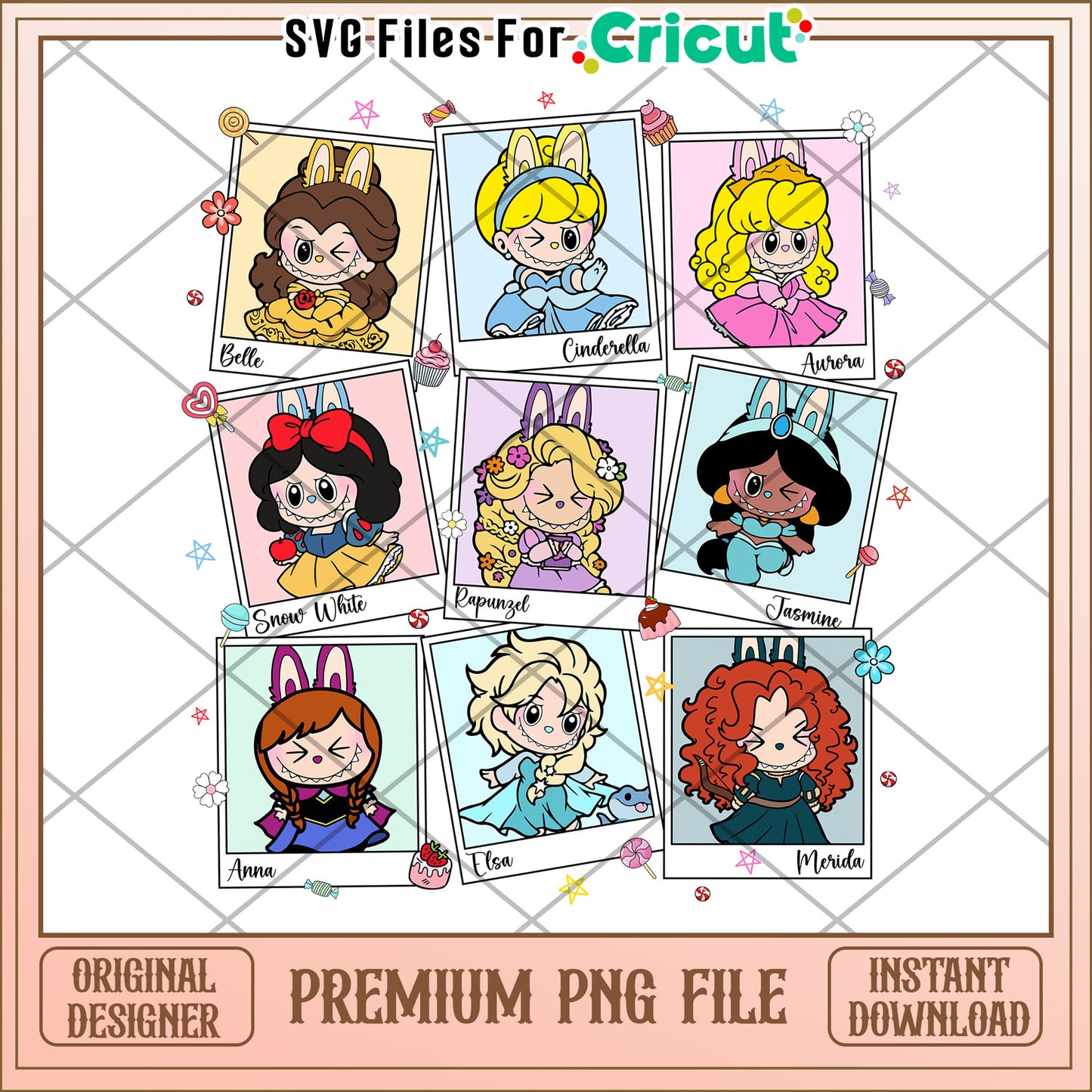 Disney princess labubu png, labubu dolls png, popmart labubu png