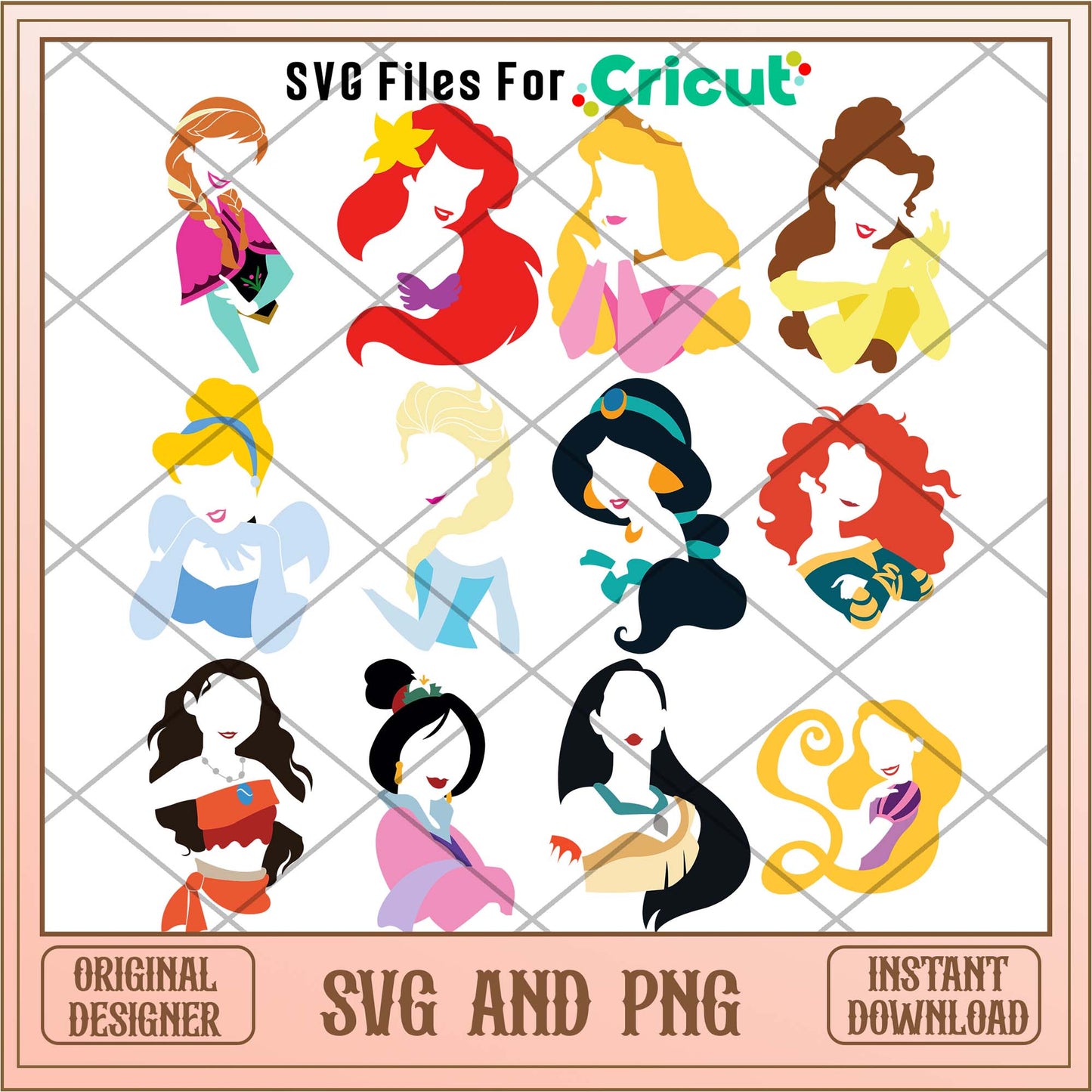 Disney princess color shadow svg bundle