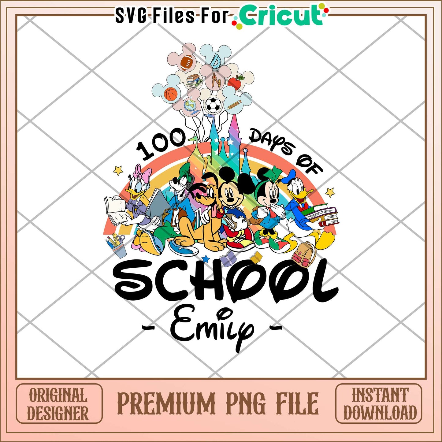 Disney rainbow 100 days of school emily png, mickey and friends png