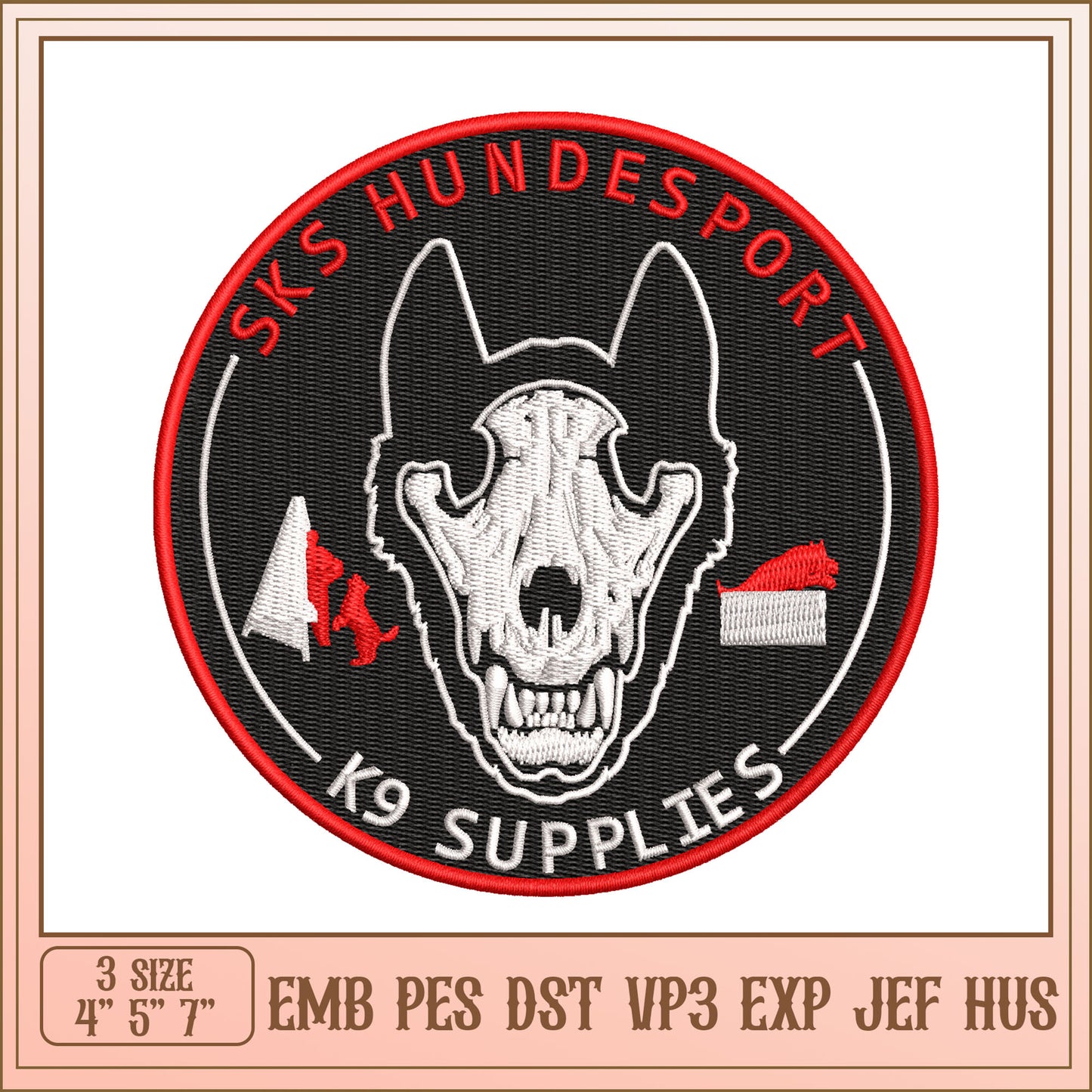 Dog Skull Embroidery Design Patch