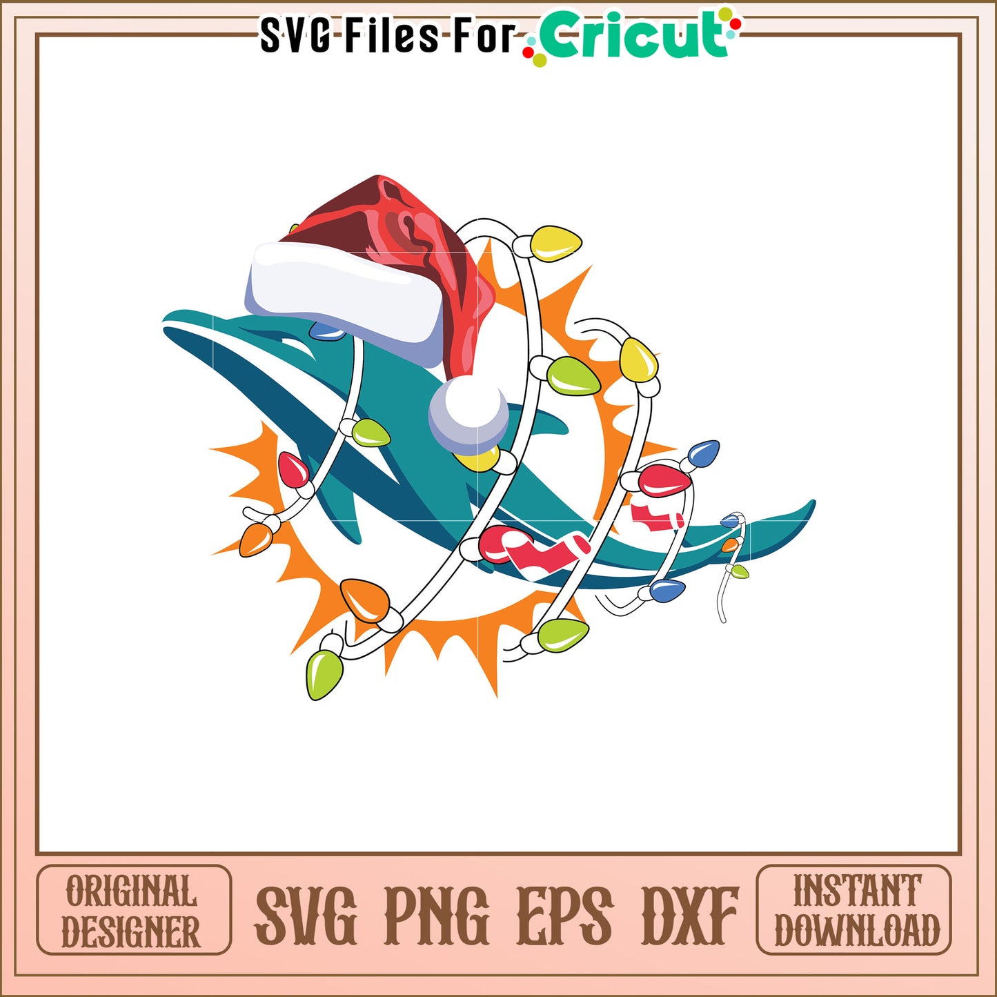 Dolphin Christmas SVG Design with Holiday Lights