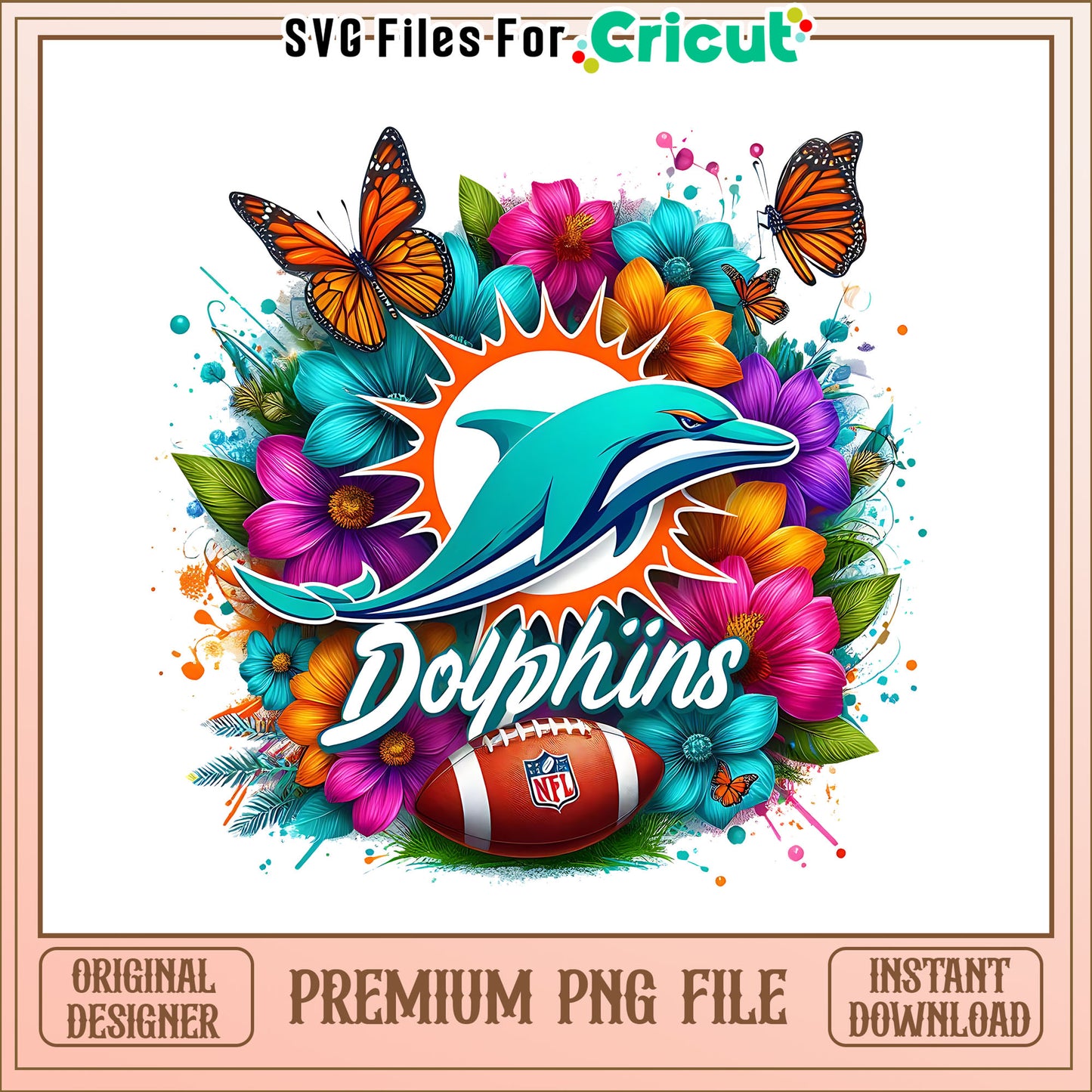 Dolphins logo vintage flower png, Miami Dolphins png, NFL png