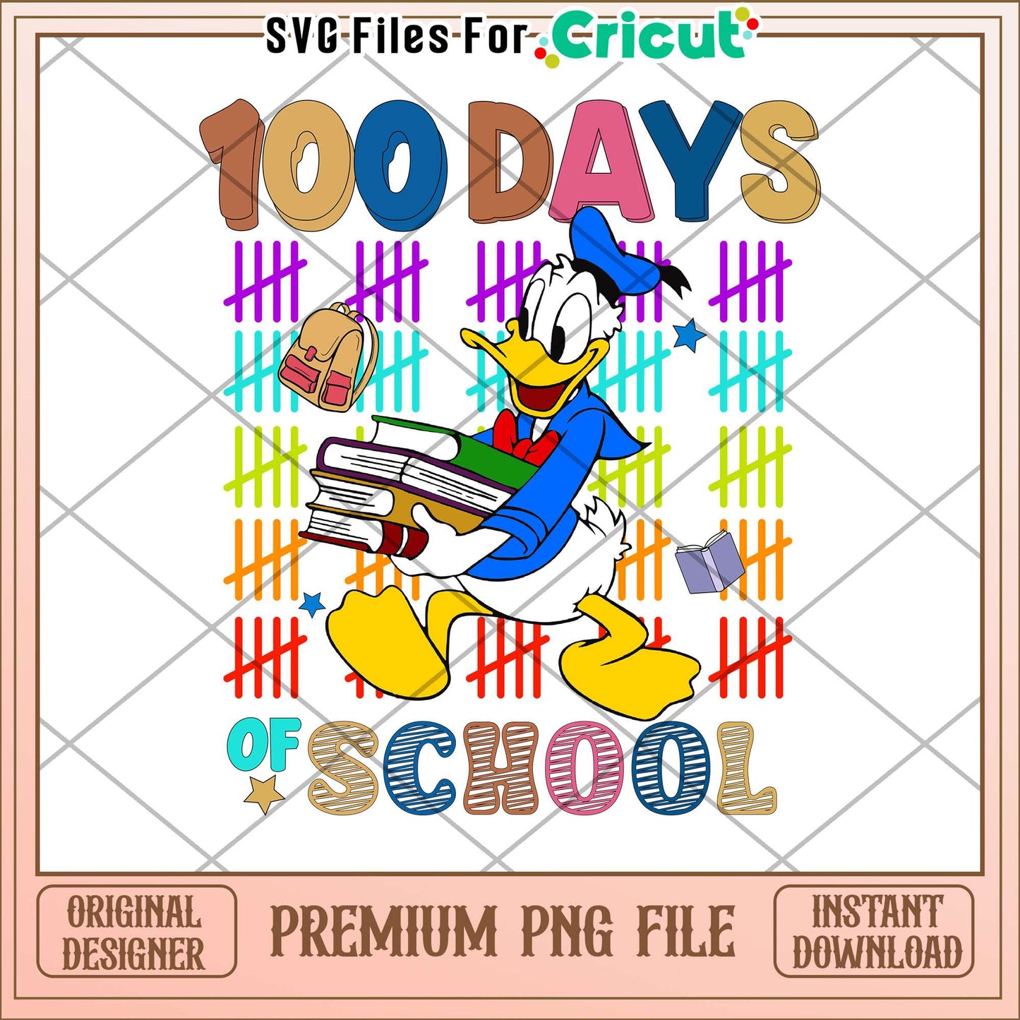 Donald 100 days of school png, reading books png, school days png
