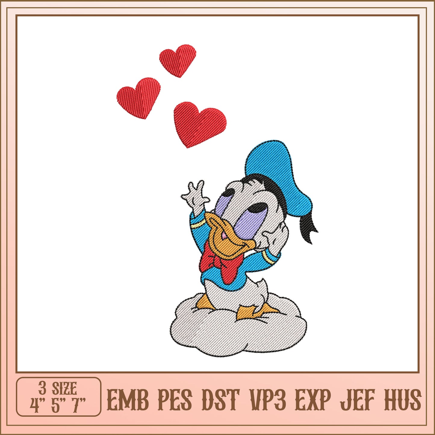 Donald Duck Embroidery Design, 3 Sizes