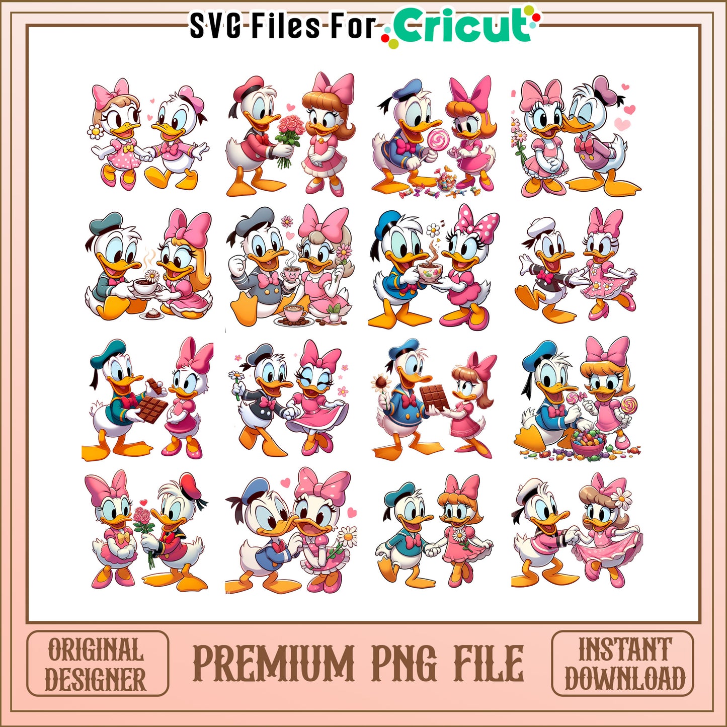 Donald duck couple valentine bundle png, donald duck valentine png