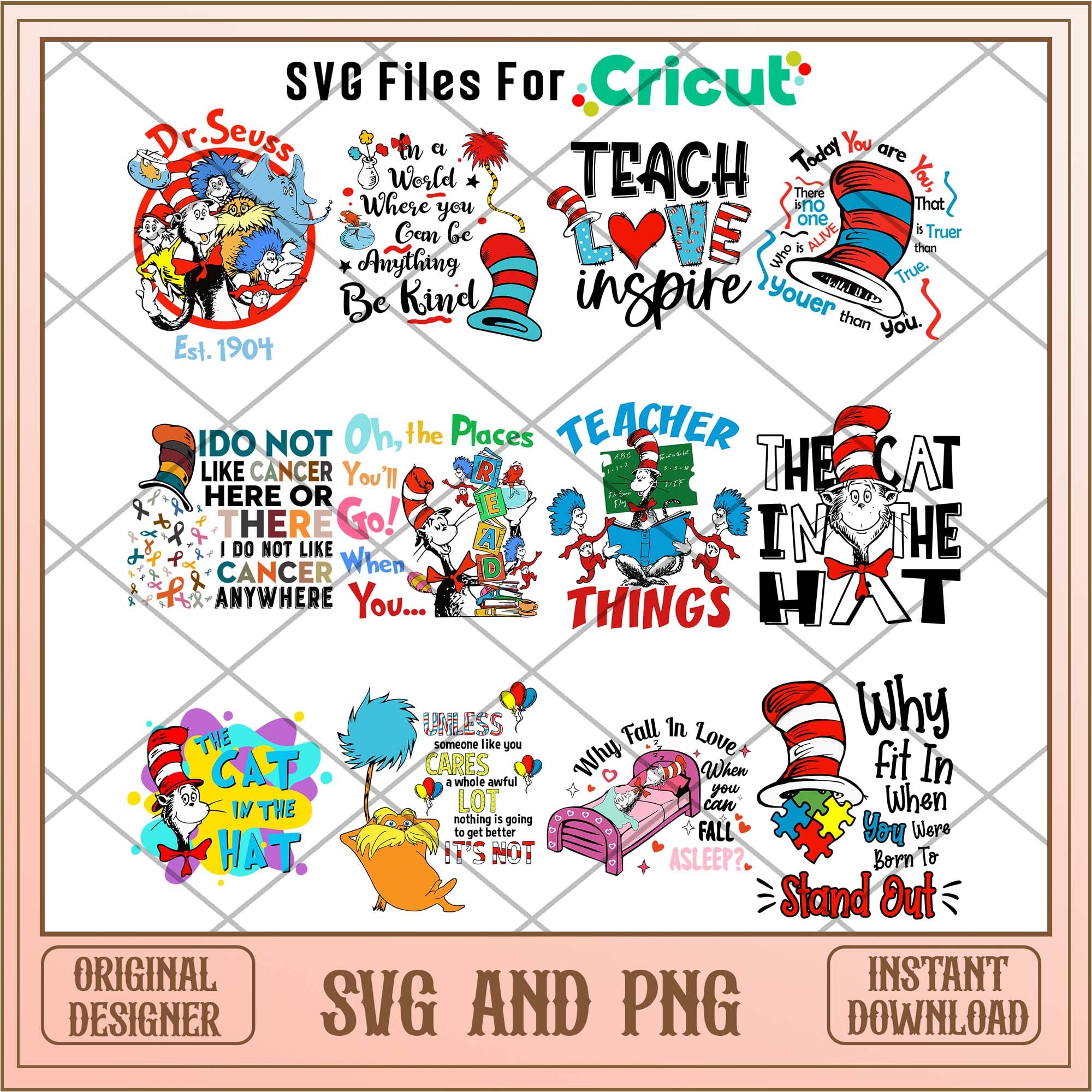 Dr Seuss comic cute cat in the hat svg bundle – svg files for cricut