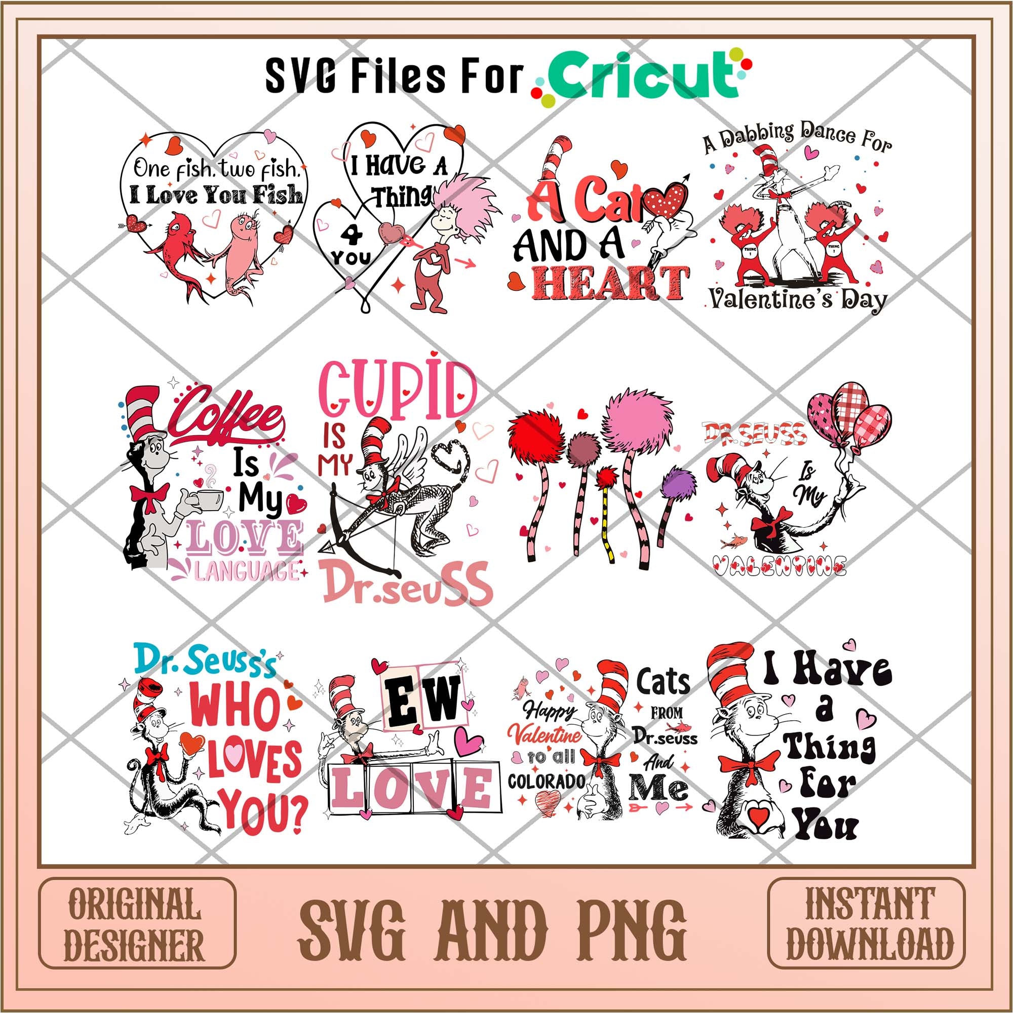 Dr Seuss valentine vibes svg bundle – svg files for cricut