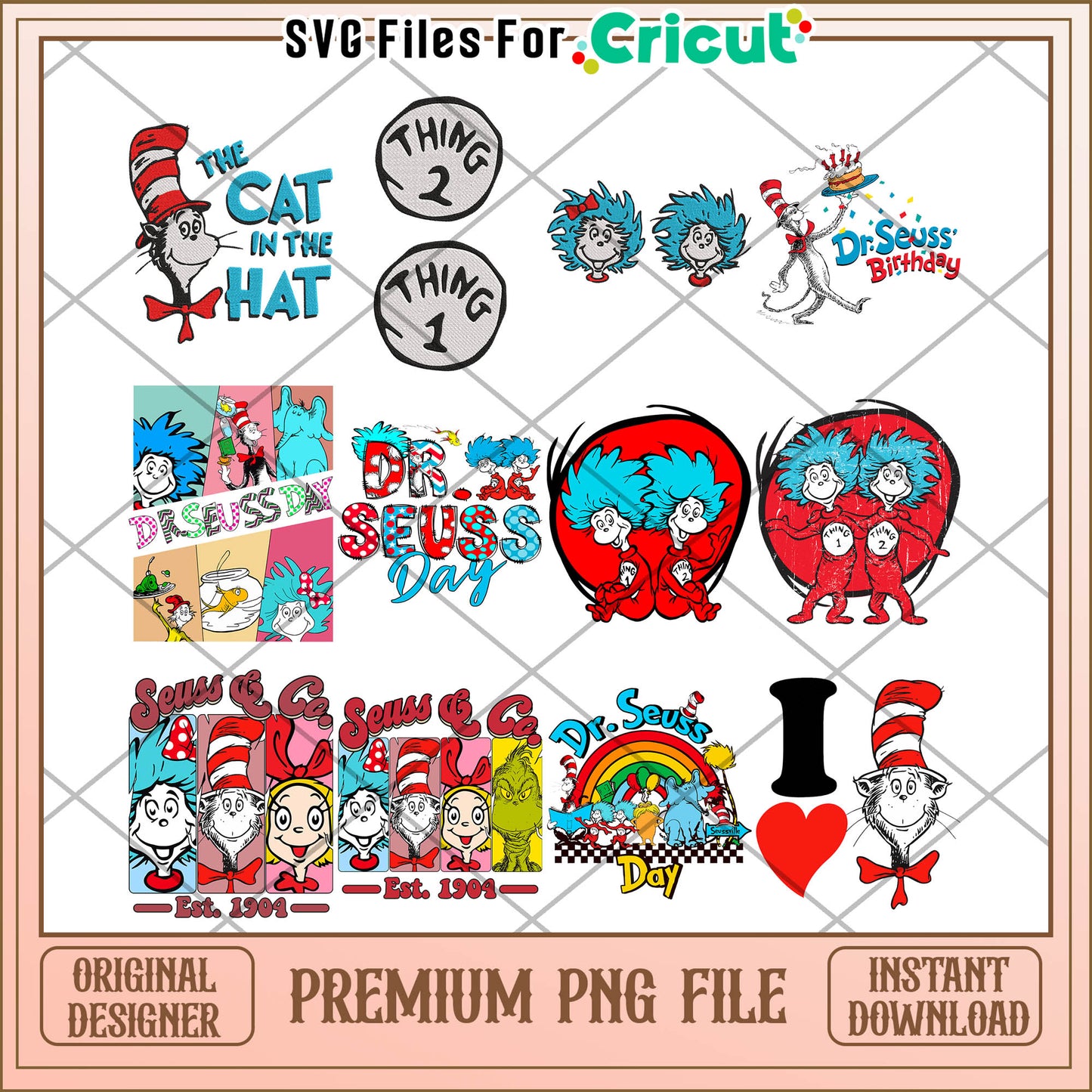 Dr Seuss Bundle PNG for Birthday and Celebration Designs