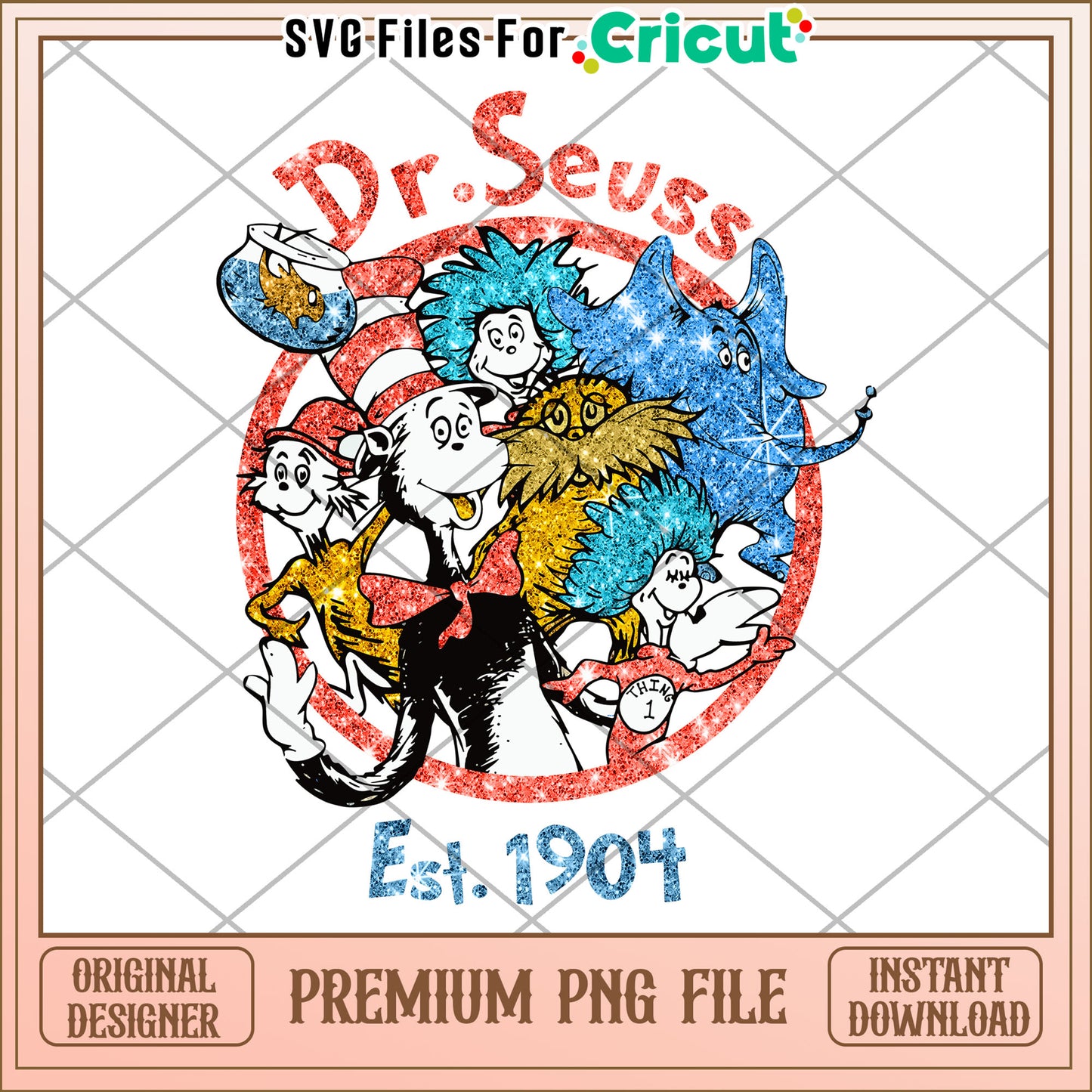 Dr Seuss Glitter PNG Sublimation Design