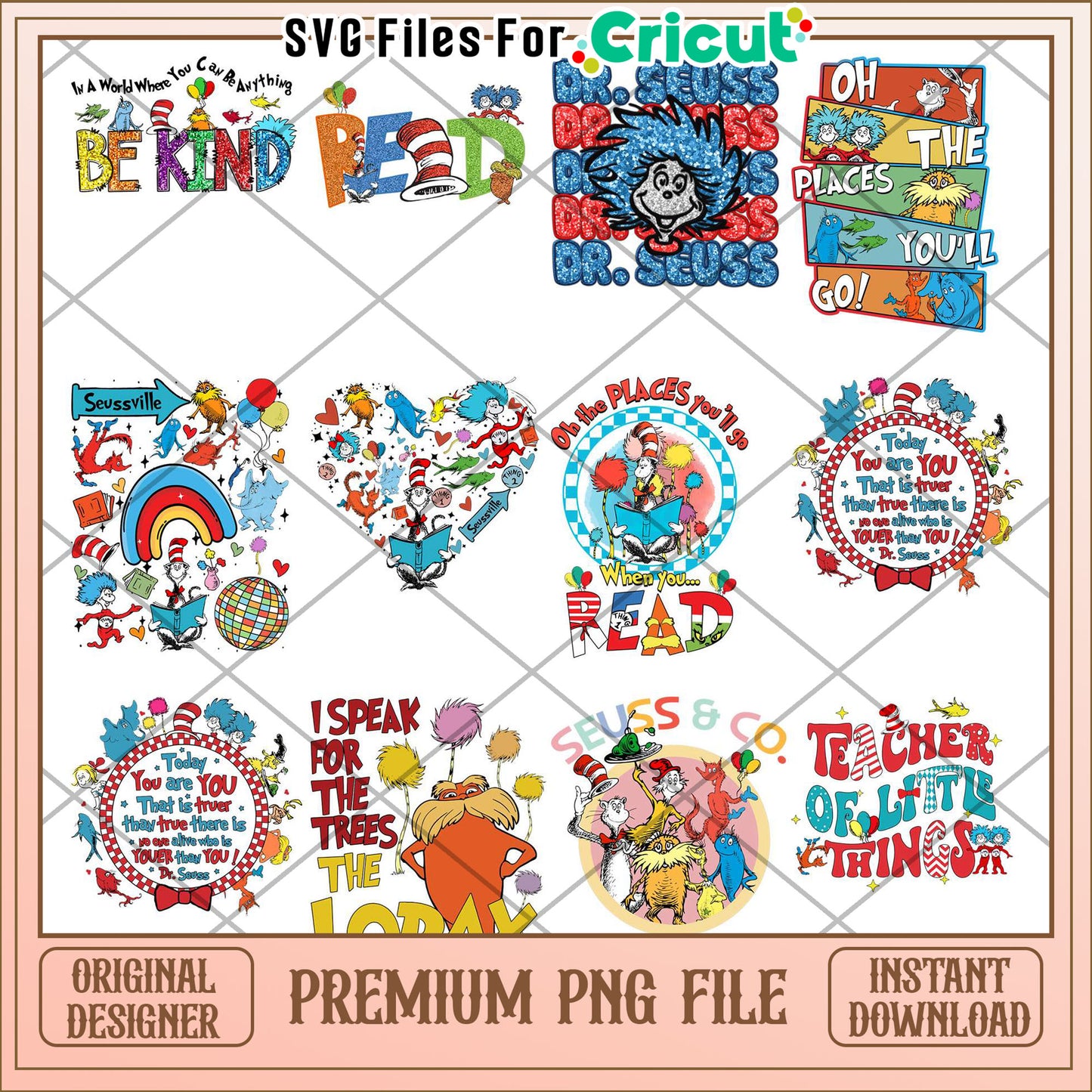 Dr Seuss Inspired Bundle PNG Colorful Quotes for Kids