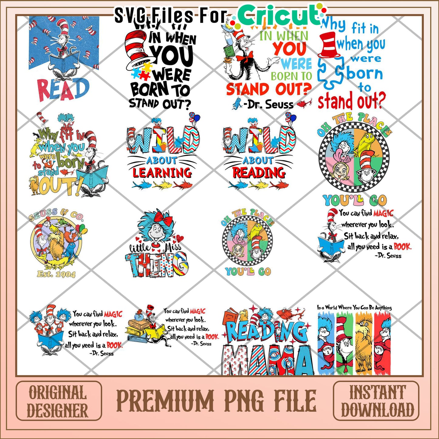 Dr Seuss Inspired Reading Bundle PNG Instant Download File