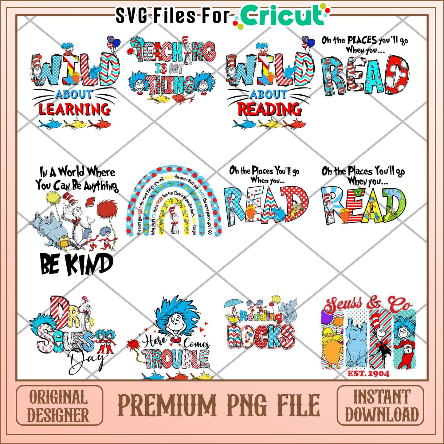 Dr Seuss Inspired Reading Bundle Premium PNG Files Download