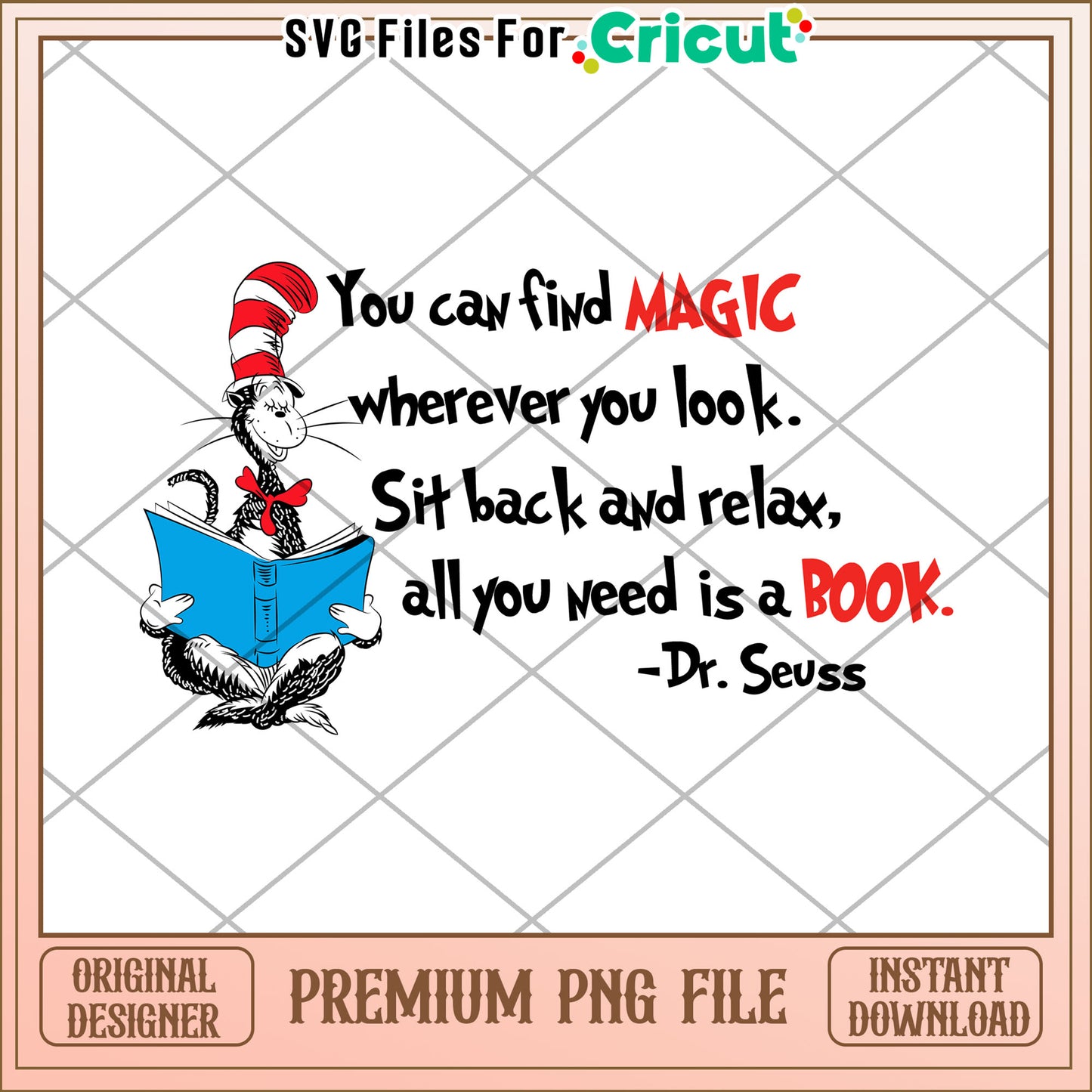 Dr Seuss Quote PNG Magic Book Reading