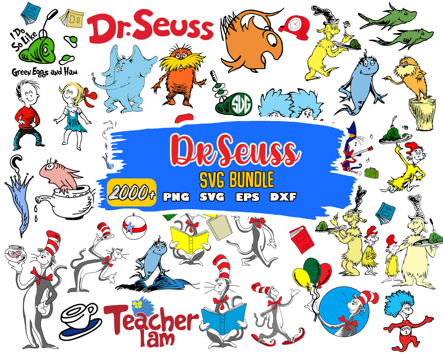 Dr seuss characters design bundle svg, dr seuss characters svg