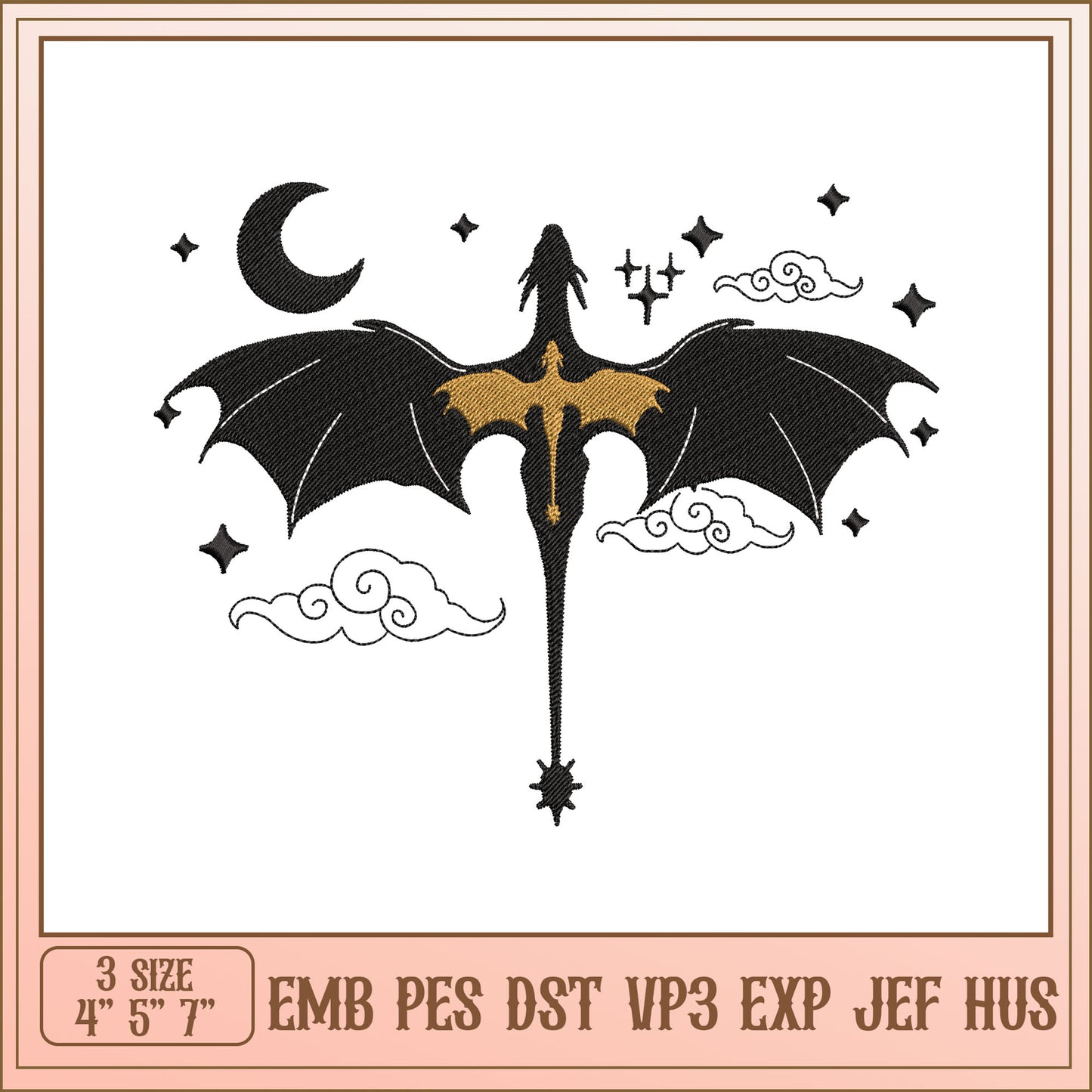 Dragon Embroidery Design 4x7 Inch EMB PES DST