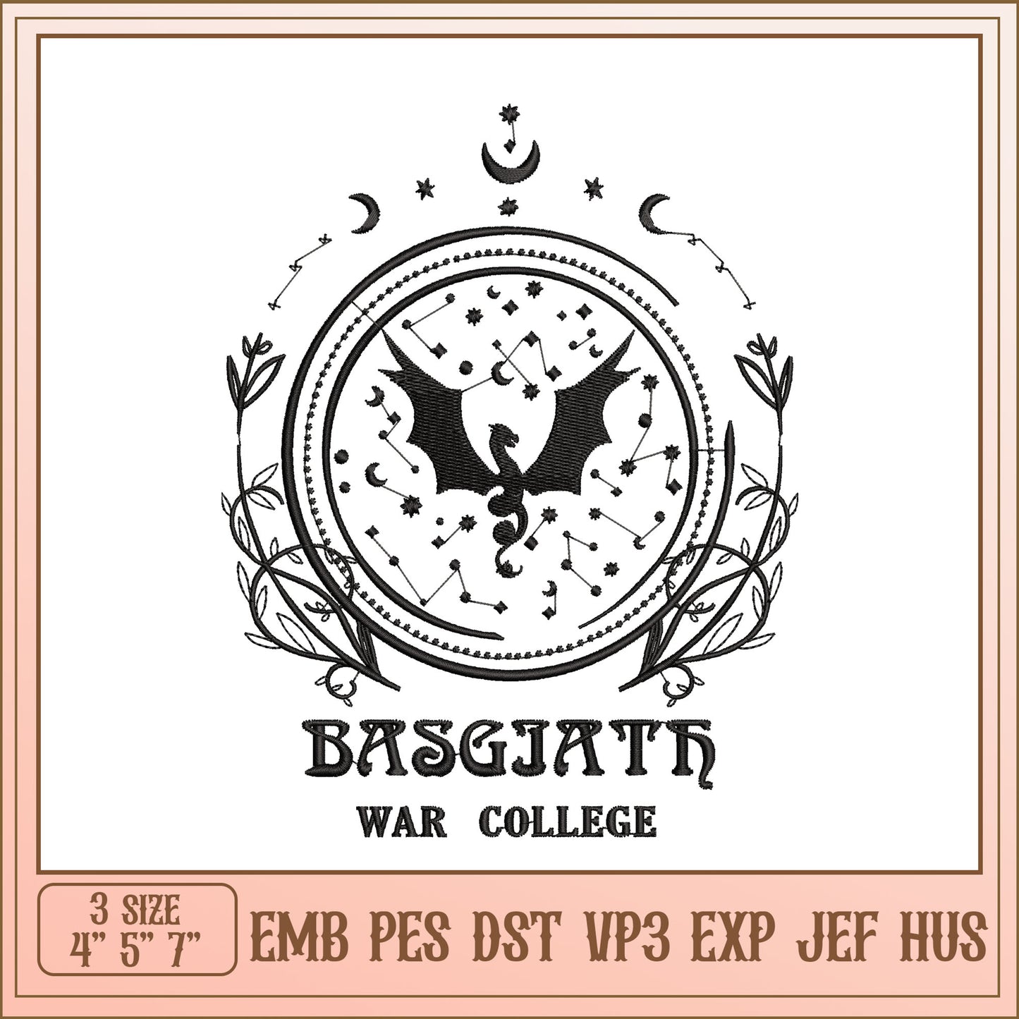 Dragon Embroidery Design 4x7 Inches