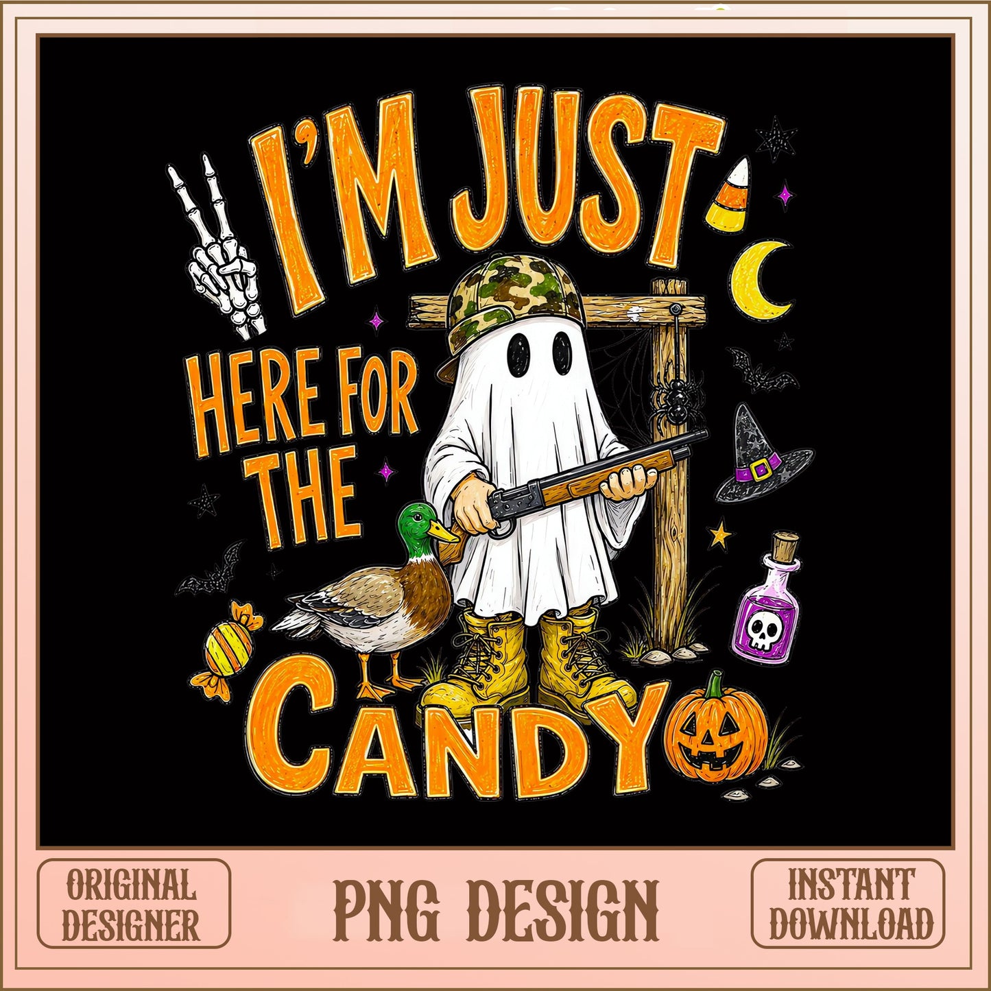 Duck Hunter Ghost Halloween PNG, Im Just Here For Candy PNG, Hunting Ghost PNG