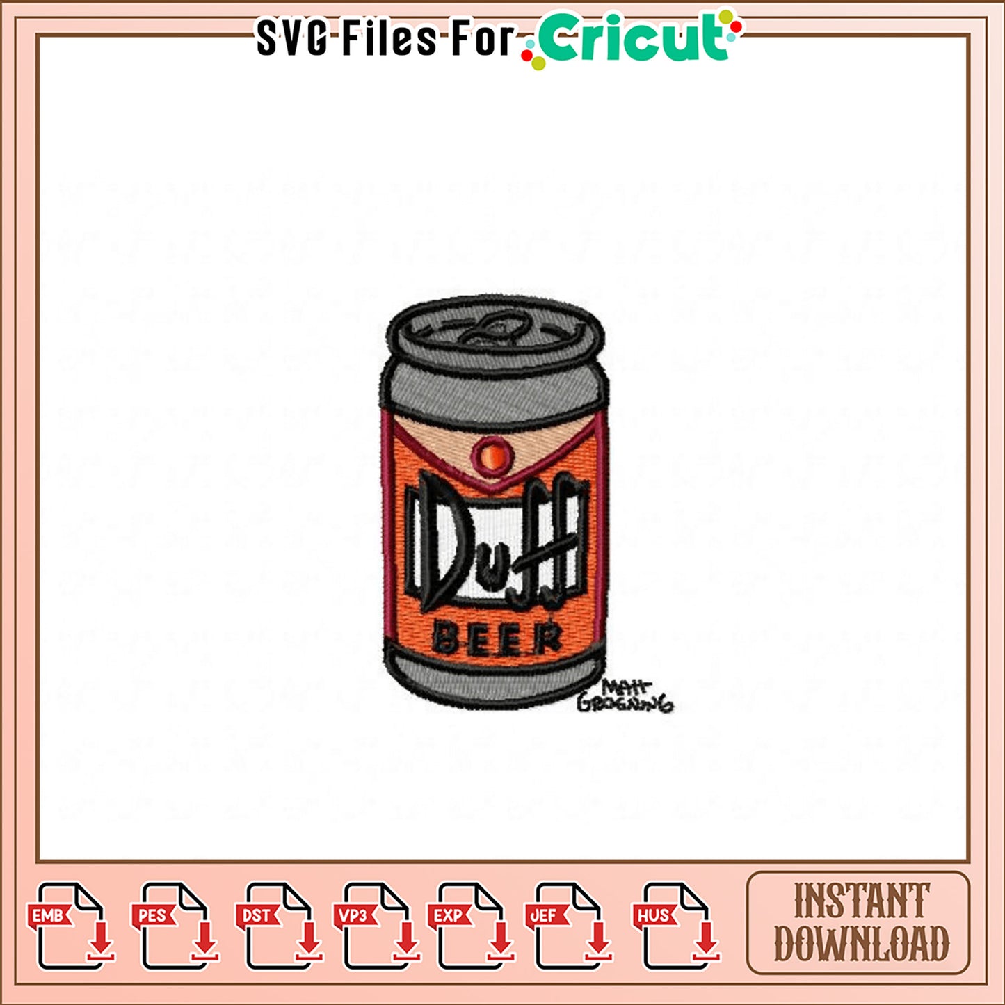 Duff Beer Can Embroidery Design Instant Download