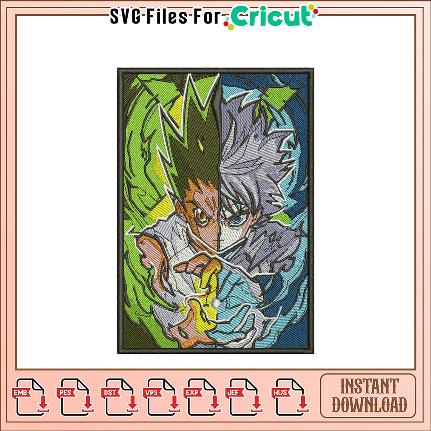 Dynamic Anime Embroidery Design Instant Download File